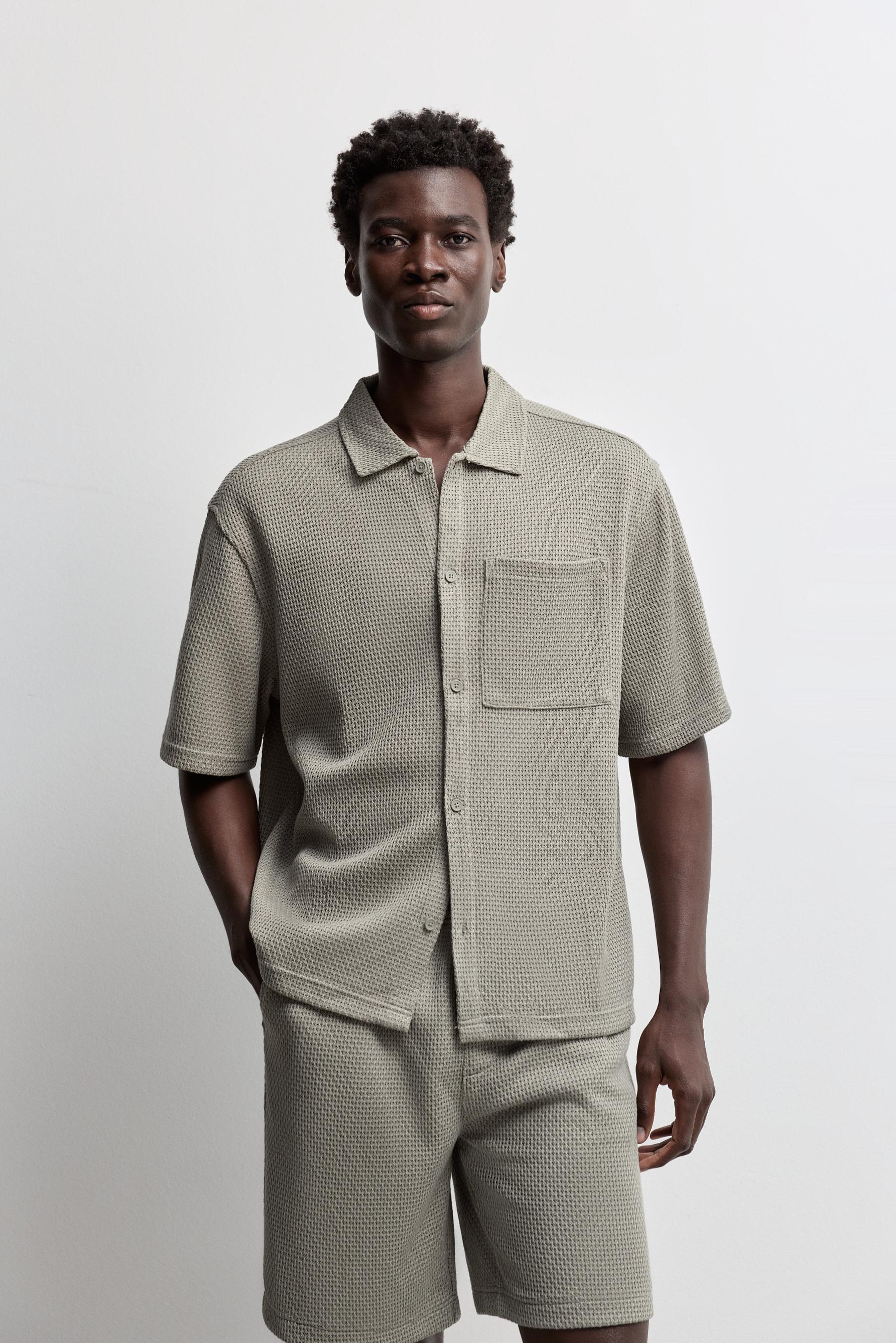 Waffle texture shirt — PALE GREEN