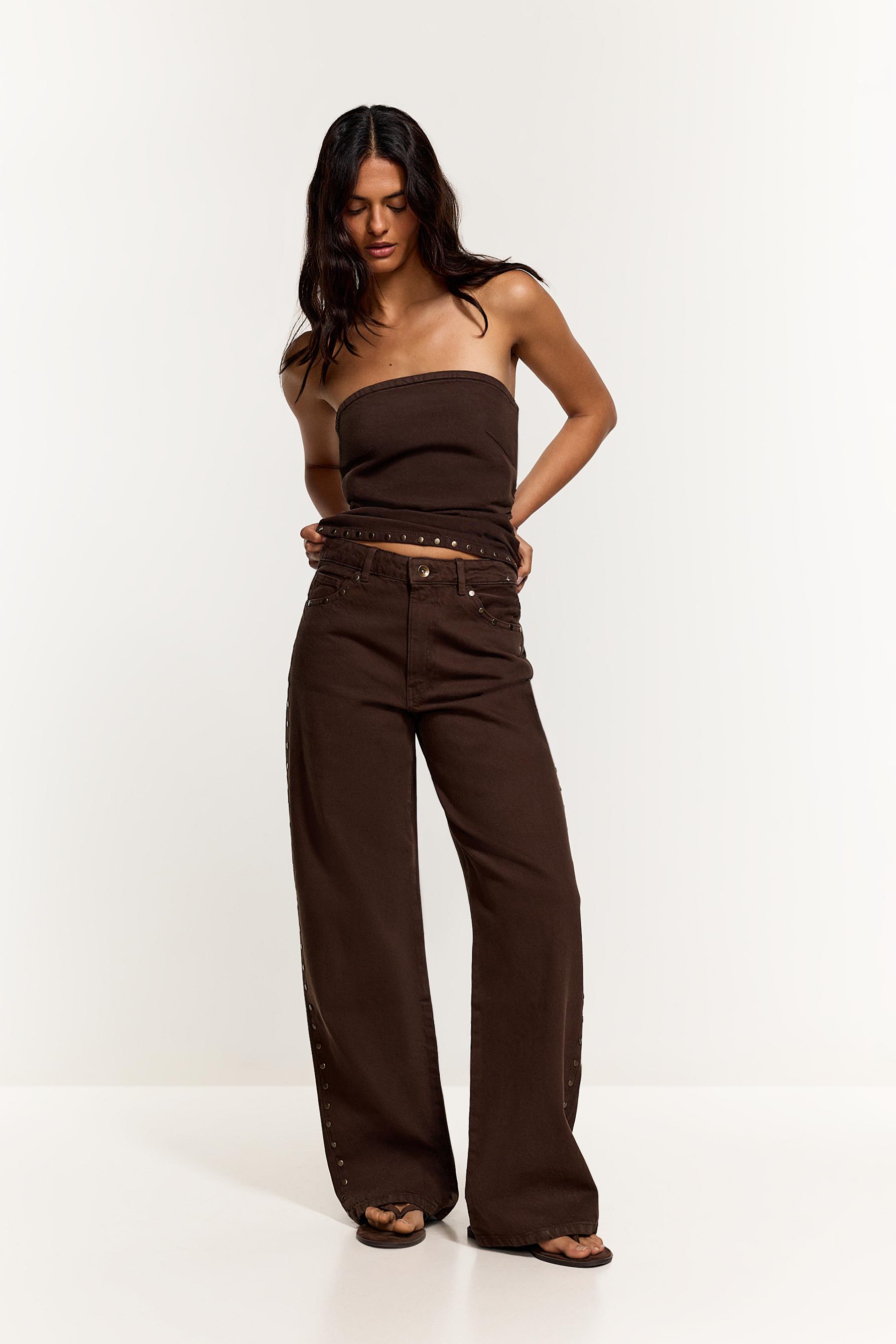 Wide-leg stud jeans — BROWN MARL