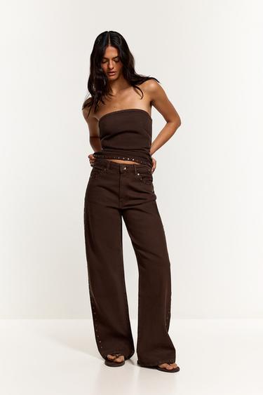 Wide-leg stud jeans — BROWN MARL 1