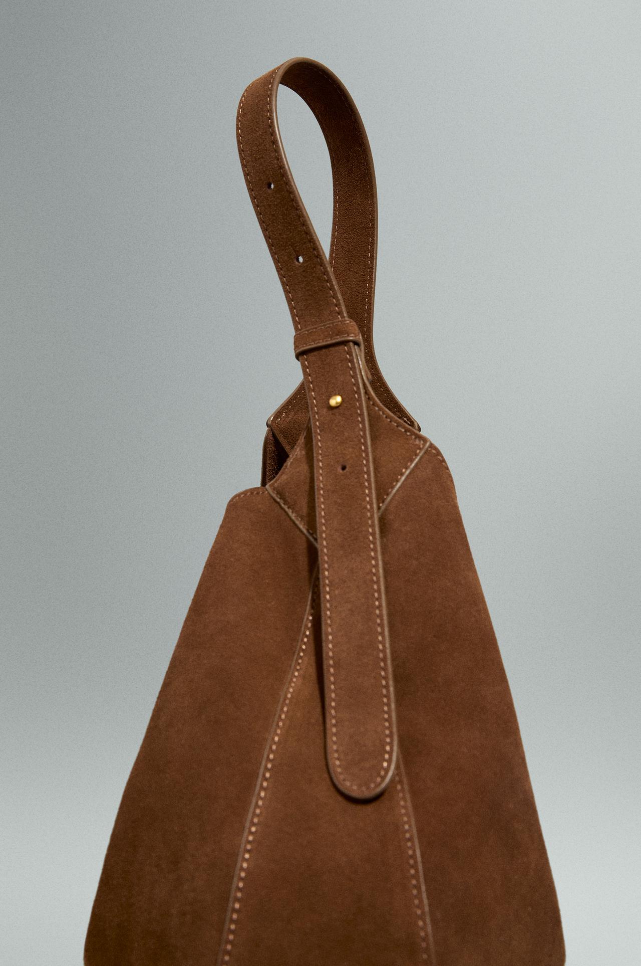 Reconstituted leather shoulder bag — CAMEL