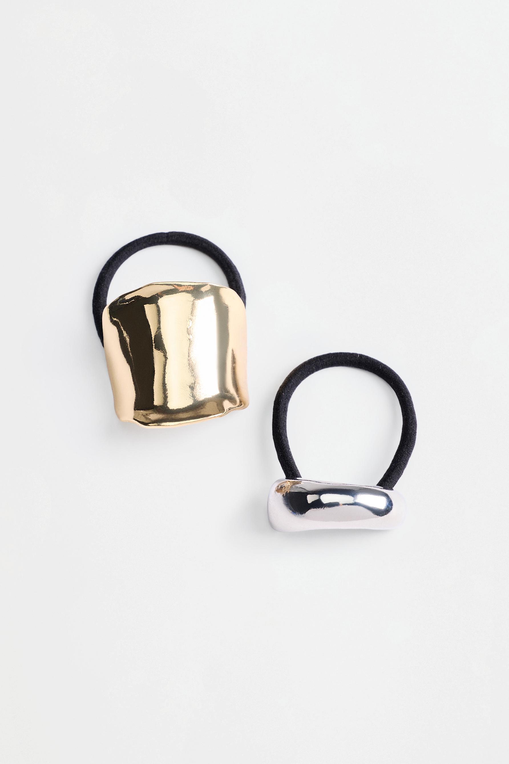 Hair ties with metallic pieces (2-pack) — GOLD - SILVER