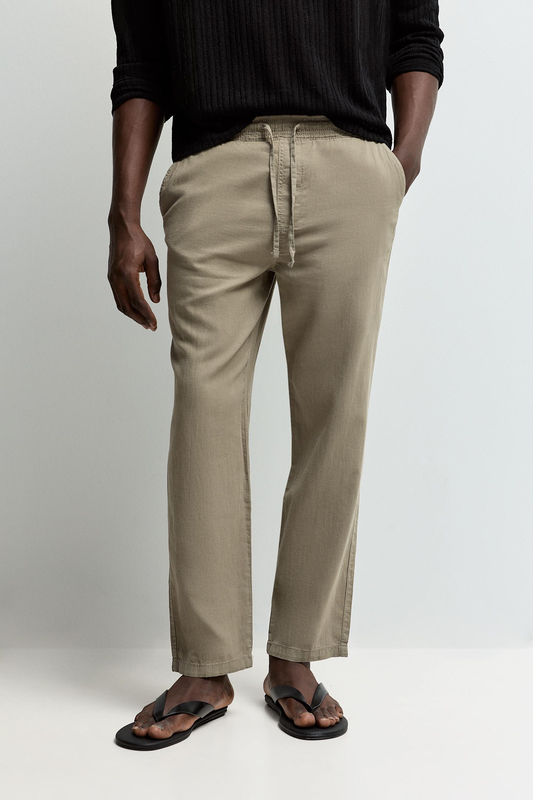 Linen-cotton jogger trousers — KHAKI
