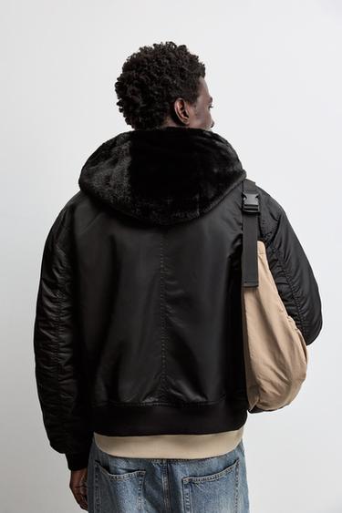 Fur bomber with hood — BLACK 4