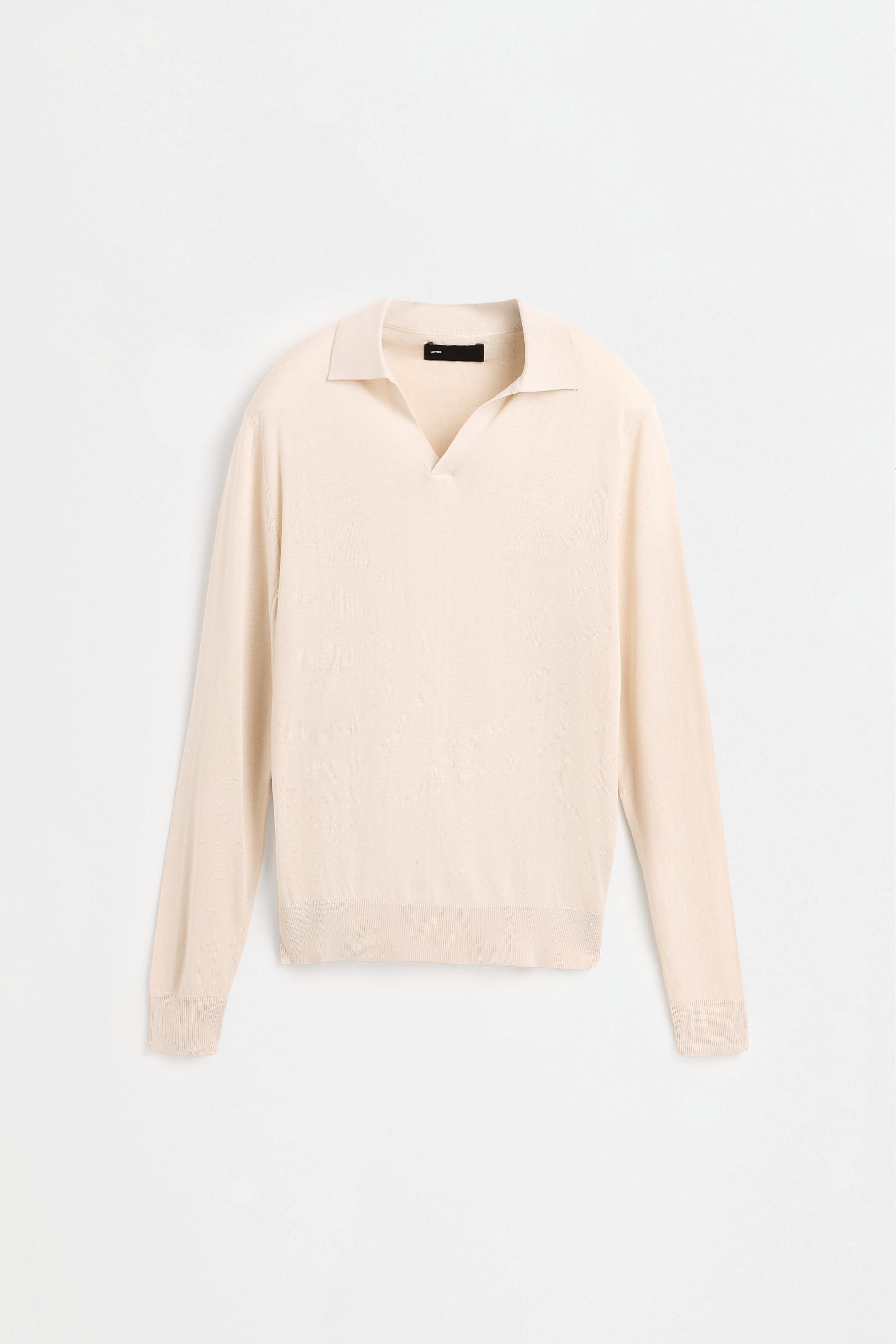 Long sleeve knit polo shirt — ECRU