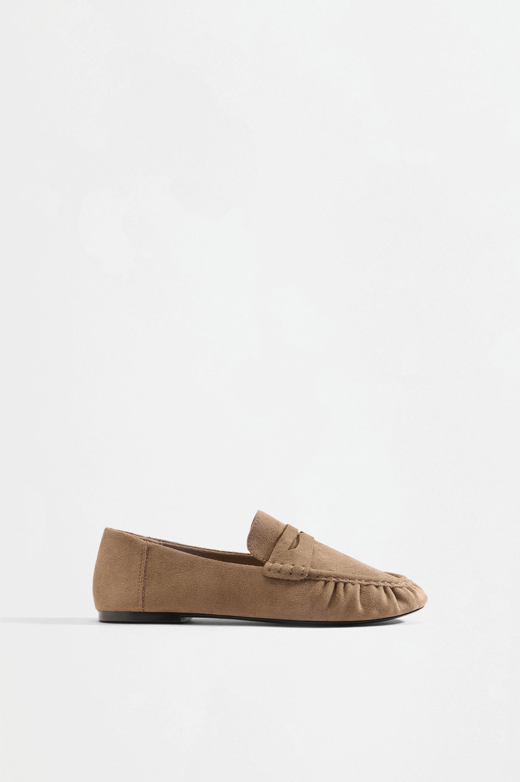 Gathered faux suede moccasins — BROWN