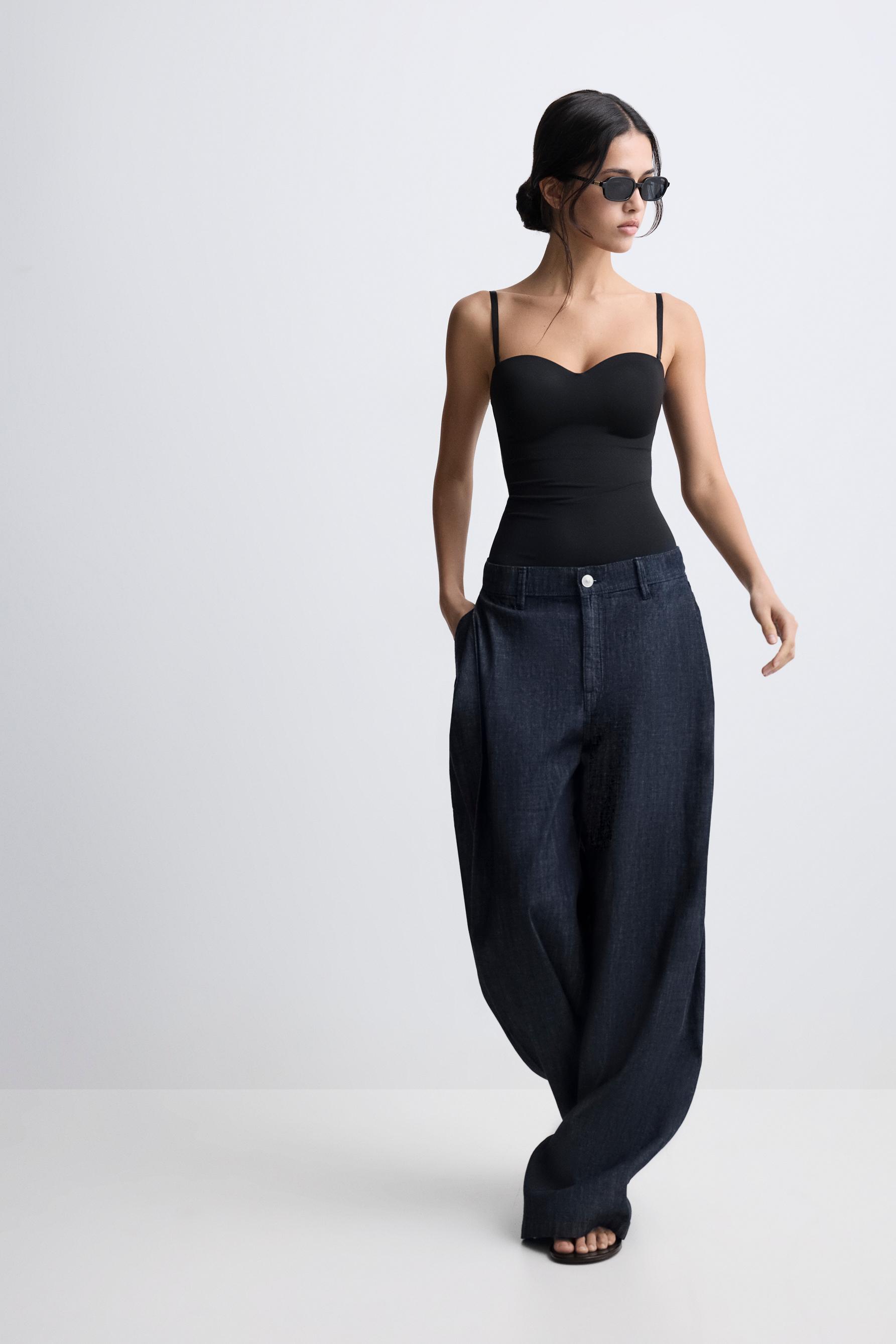 Pre-shaped bodysuit with removable straps — BLACK