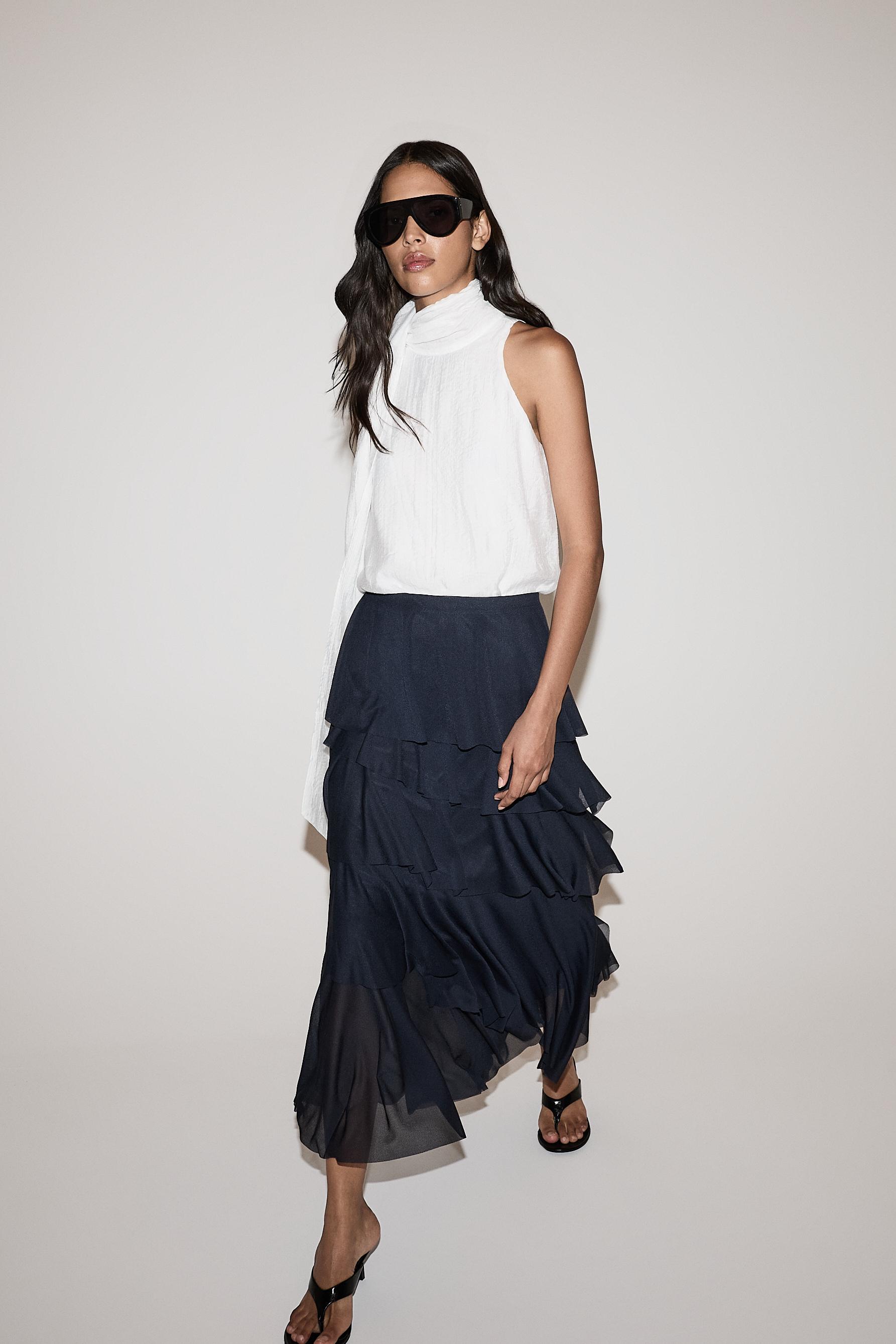 Ruffled midi skirt — DARK NAVY
