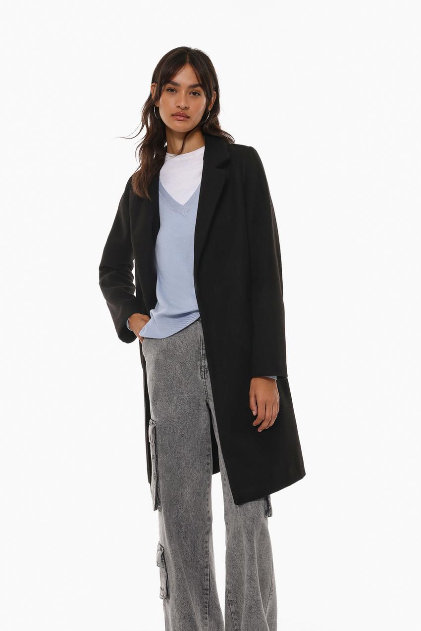 Abrigo Negro Outfit Con Sueter Largo Abierto Negro Abrigos Largos