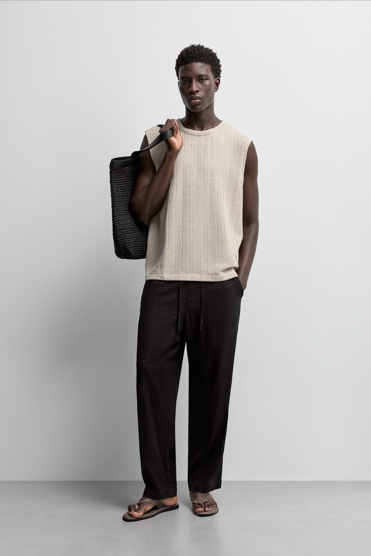 Openwork textured vest — CAMEL