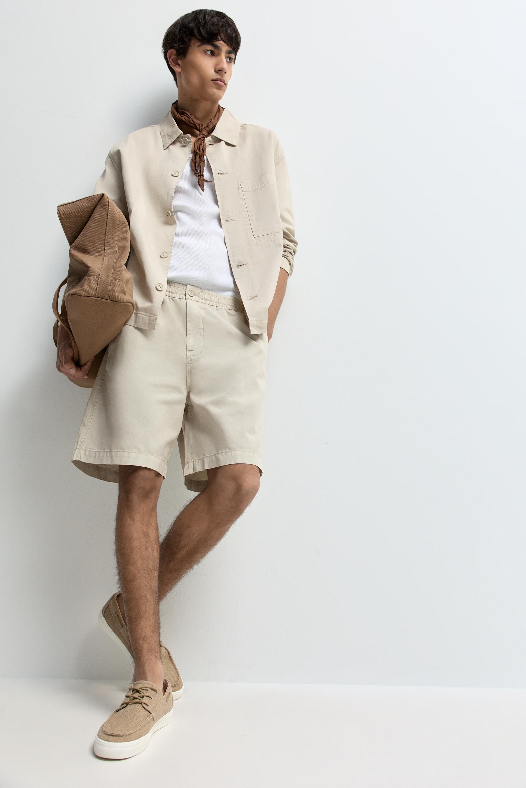 Linen blend jogger Bermuda shorts — BEIGE