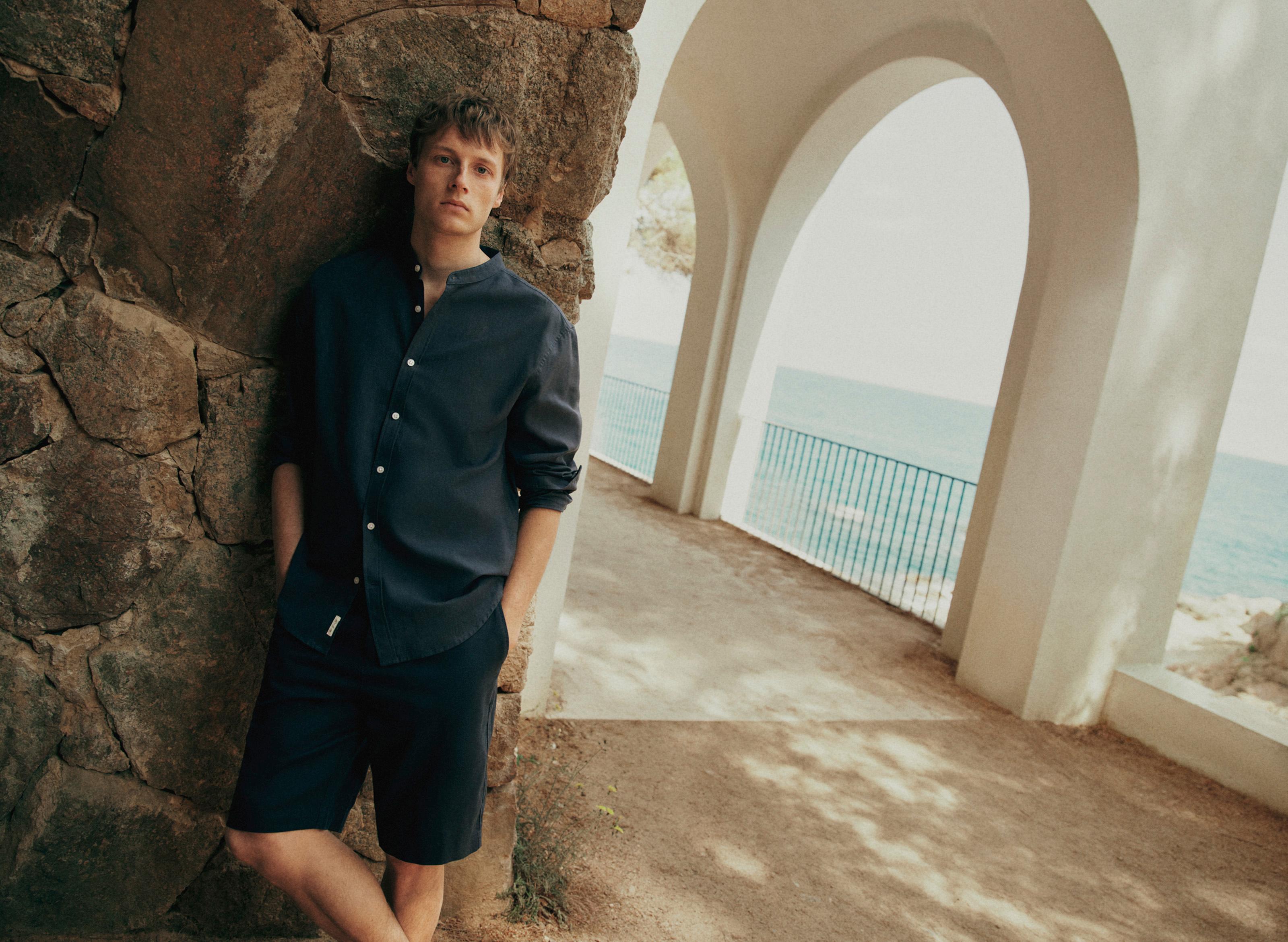 Cotton-linen chino Bermuda shorts — DARK BLUE
