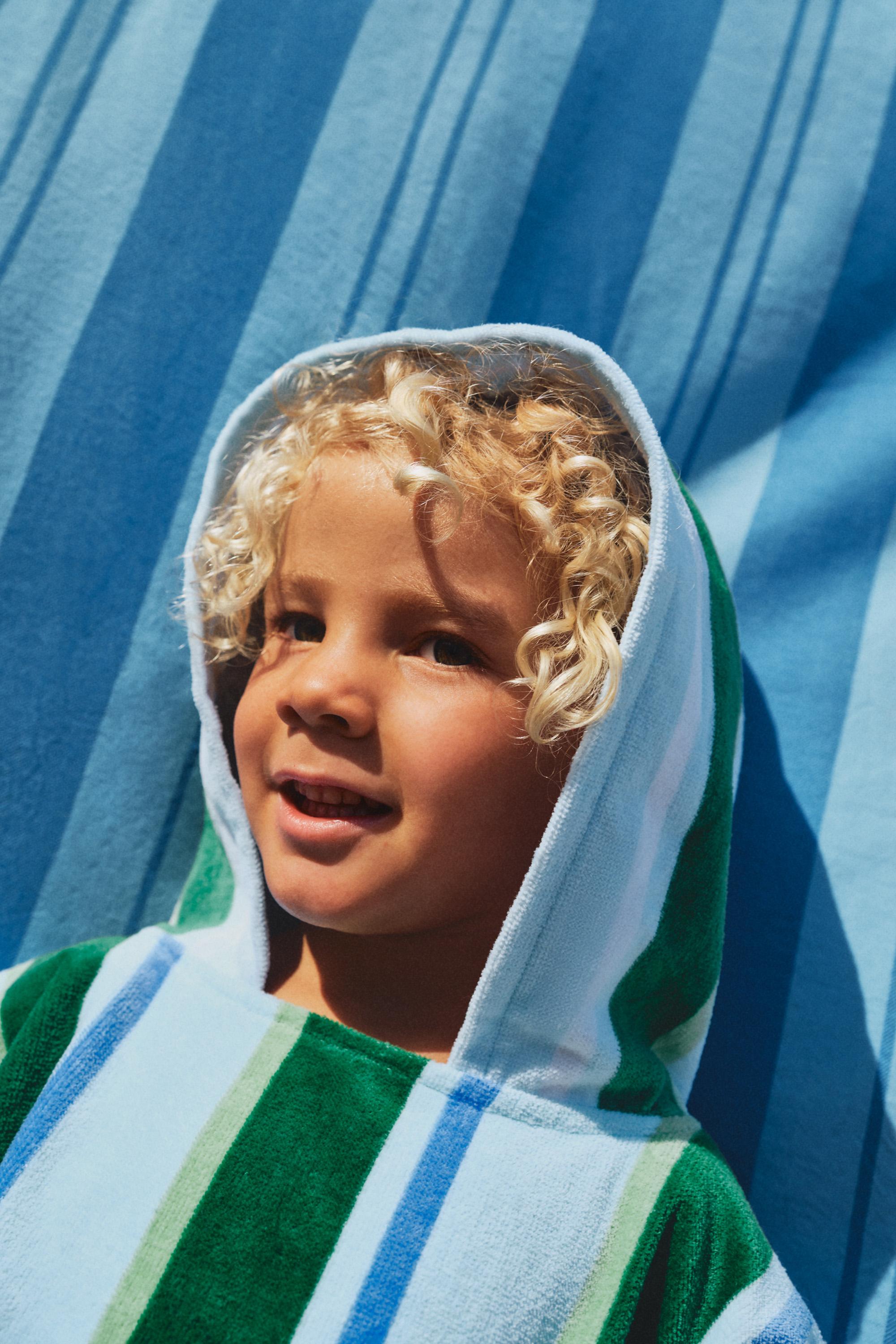 Kids' Green Stripe Hooded Towel Poncho — BLUISH GREEN