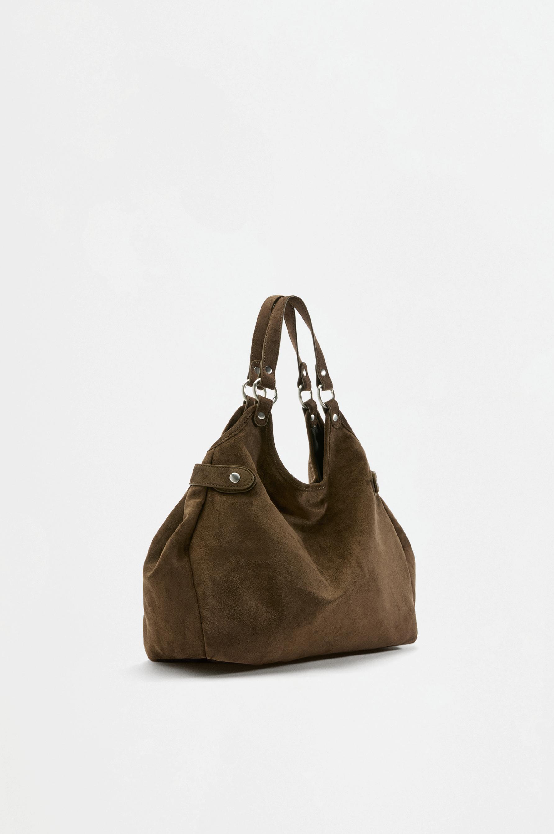 Faux suede ring shopper bag — KHAKI