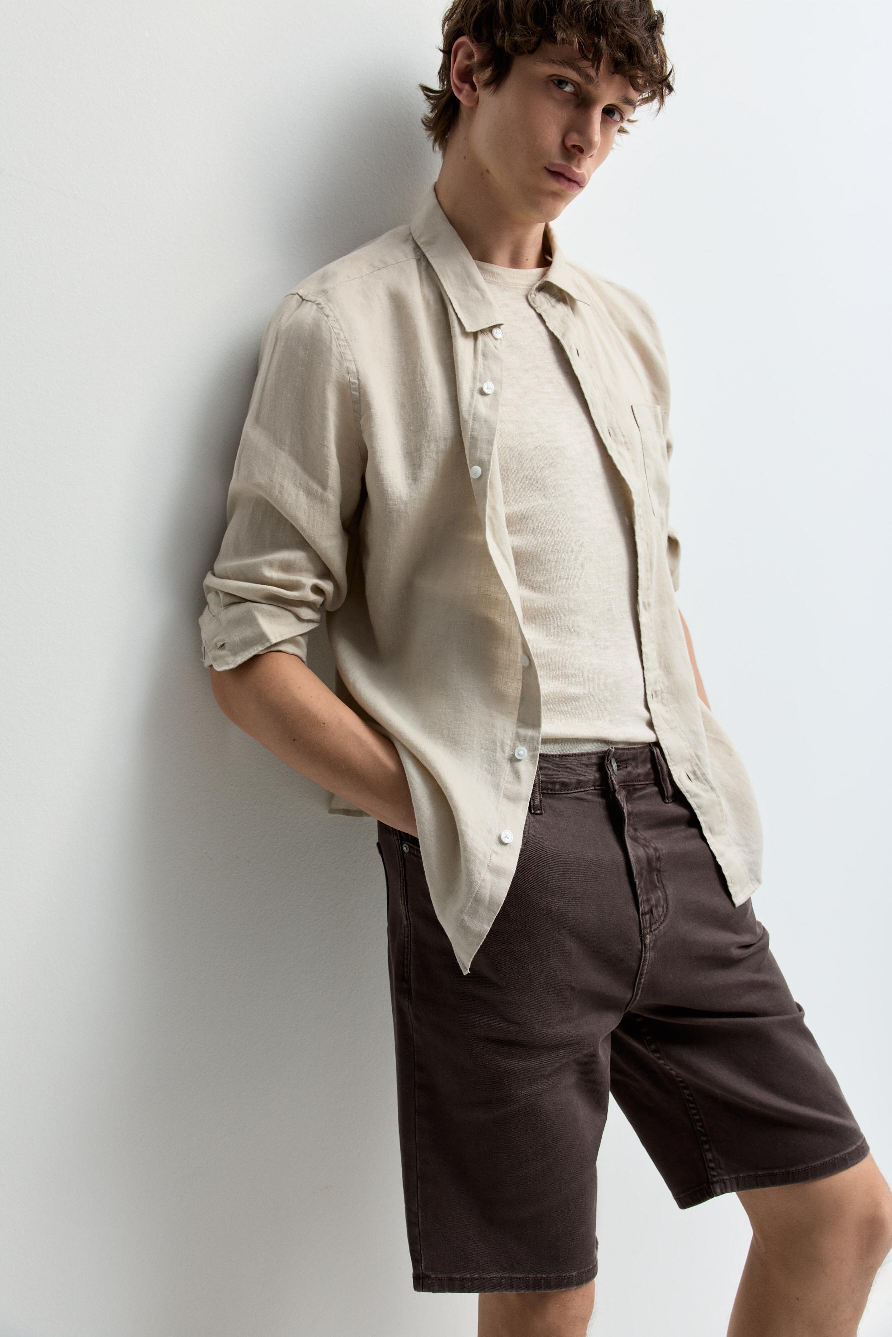 Slim denim Bermuda shorts — BROWN