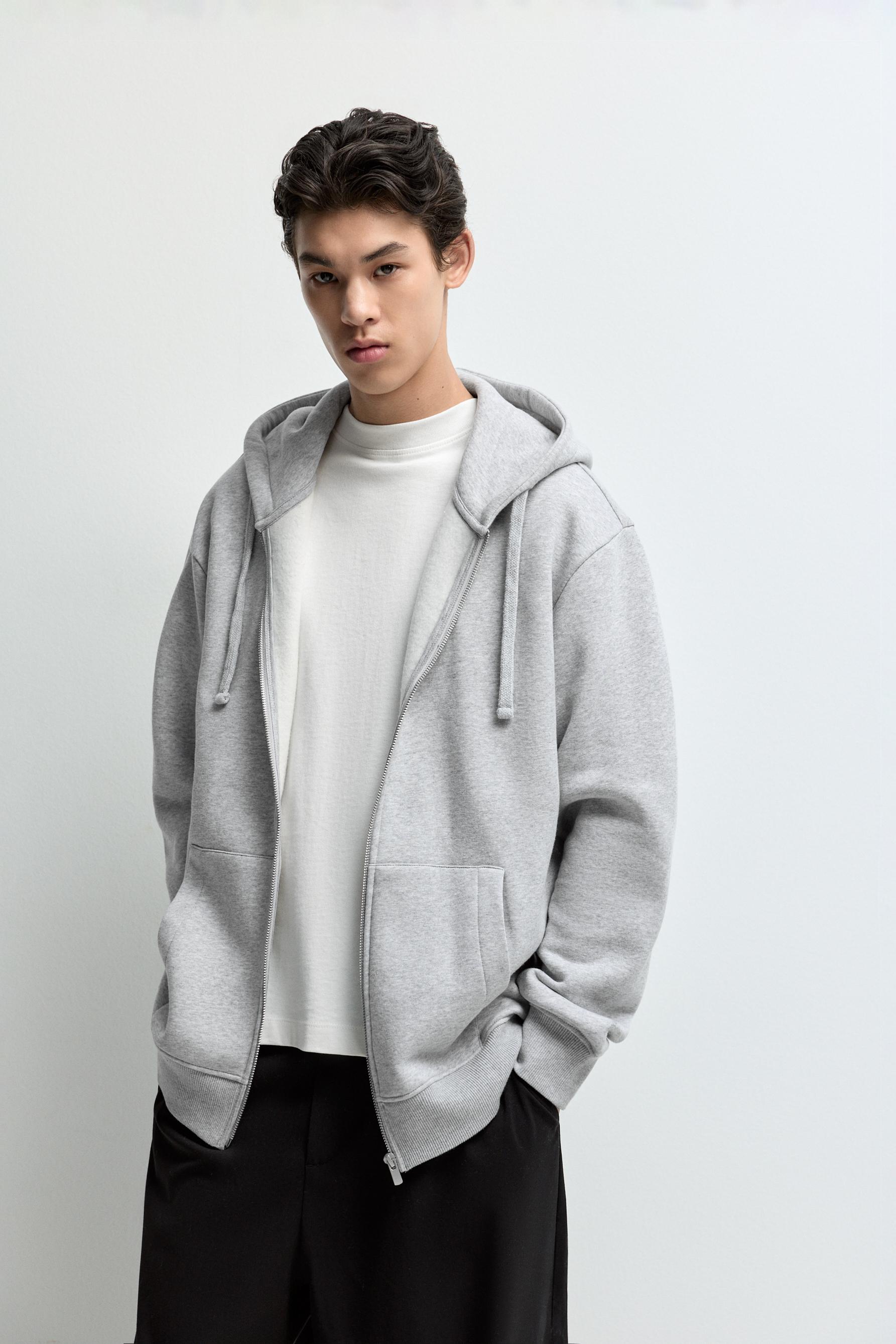 Basic zip-up hoodie — GREY MARL