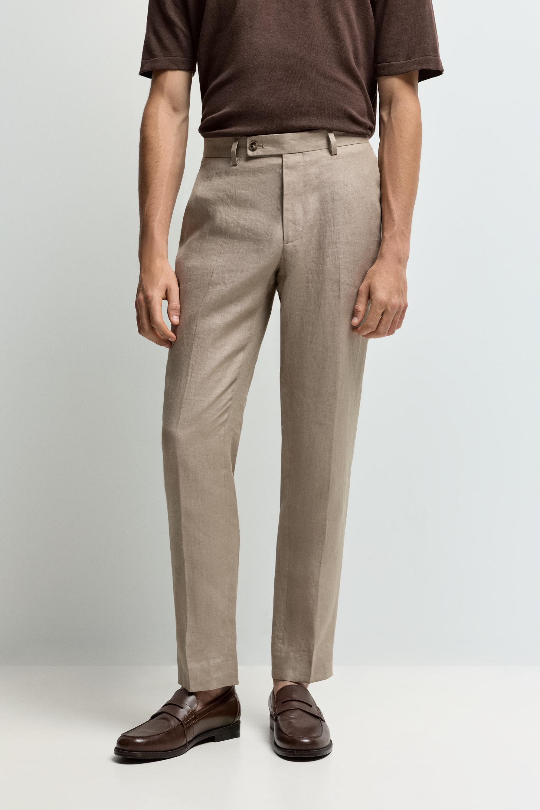 100% linen suit trousers — BROWN