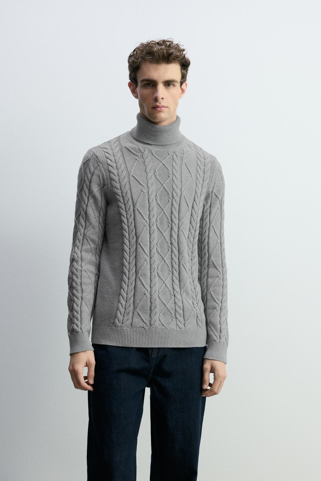 Braided knit roll neck sweater