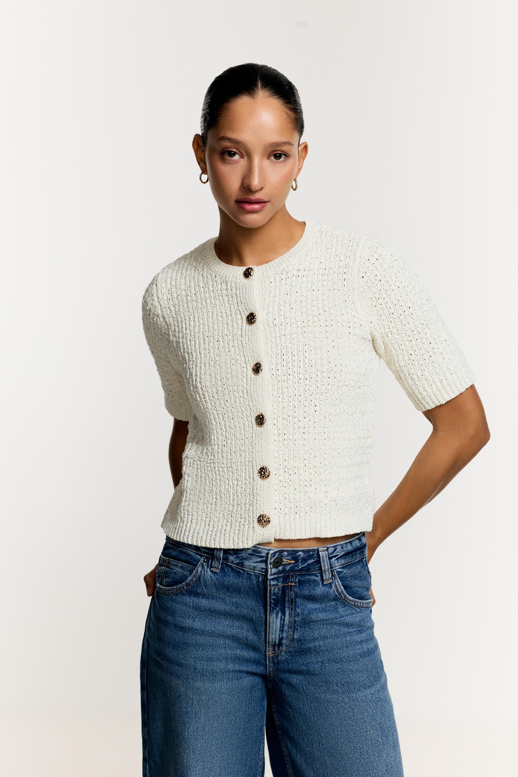 Chaqueta punto manga corta hilo metalizado