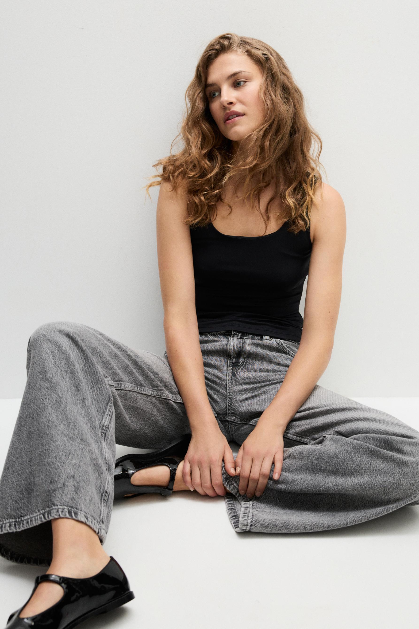 Polyamide T-shirt with wide straps — BLACK