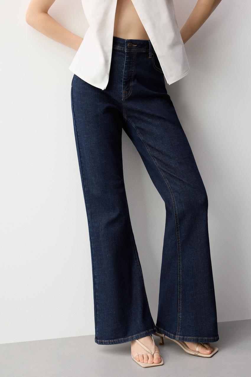 Jeans à boca de sino com cintura subida Calças de Ganga Denim