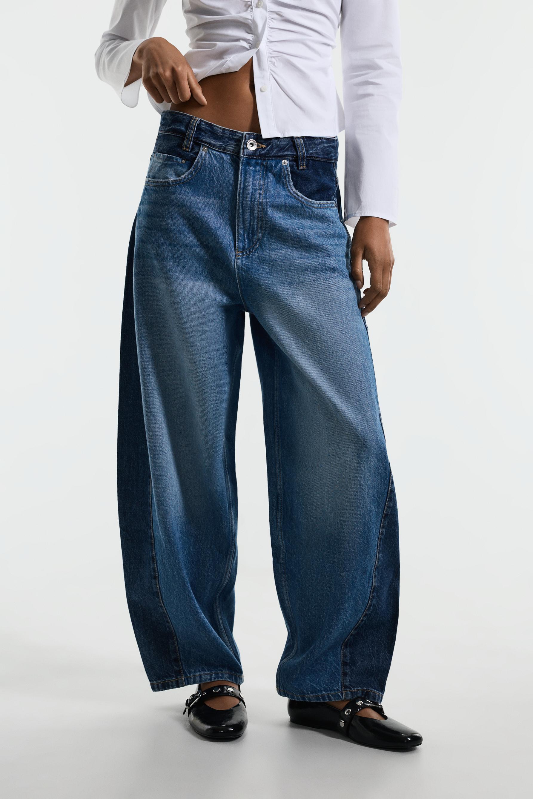 Contrast barrel jeans — DARK BLUE