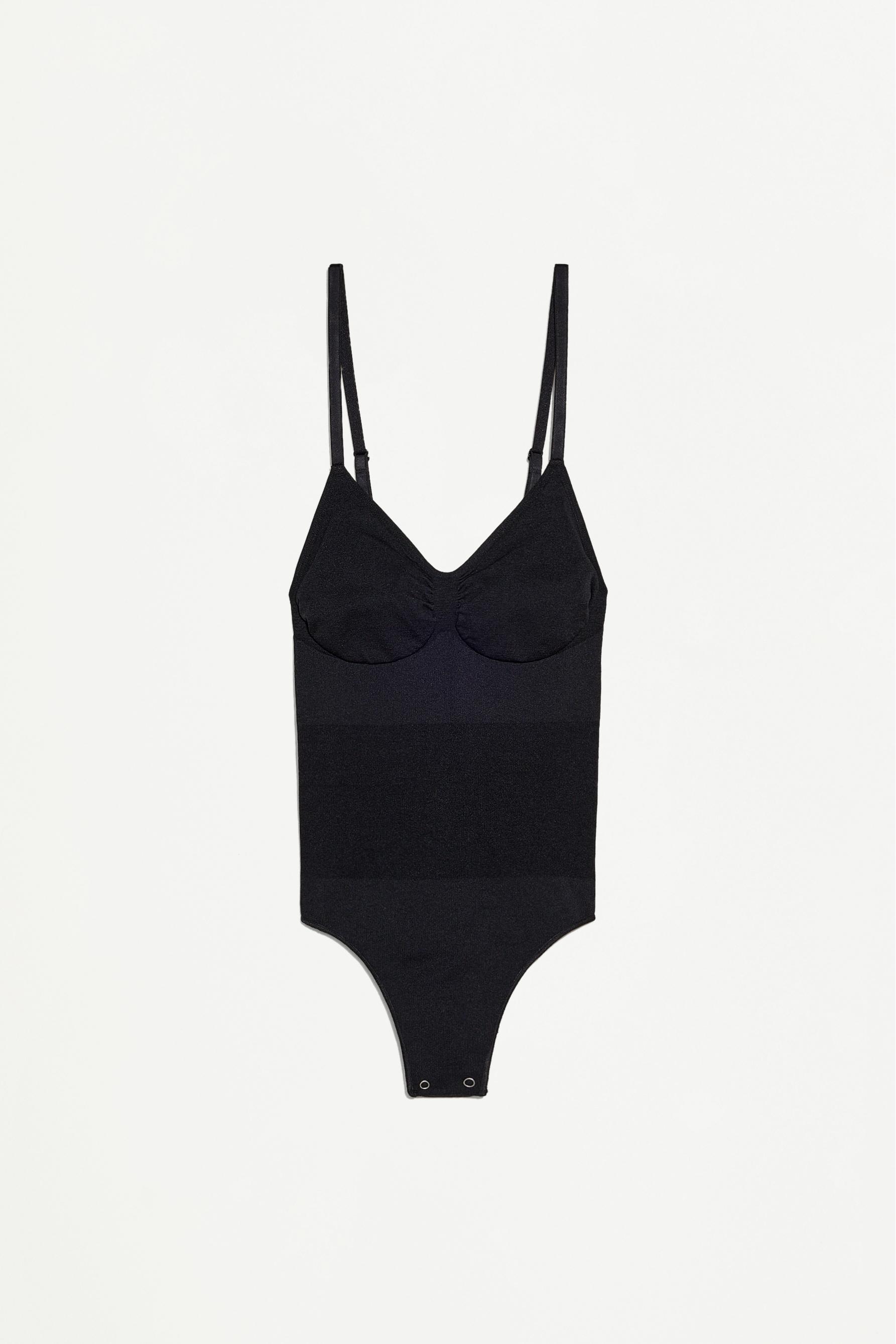 Seamless shapewear thong bodysuit — BLACK