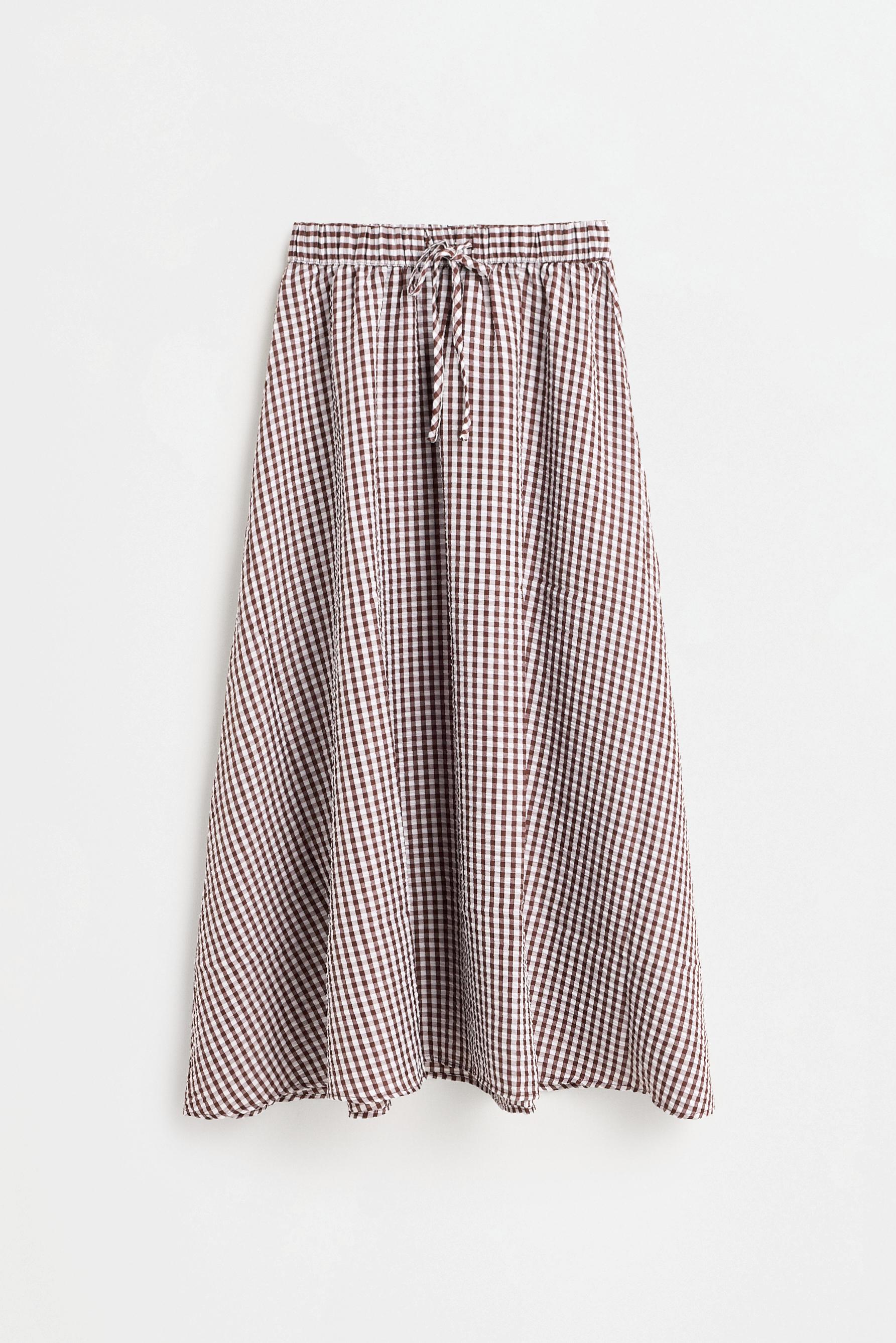 Gingham midi skirt — BROWN/WHITE