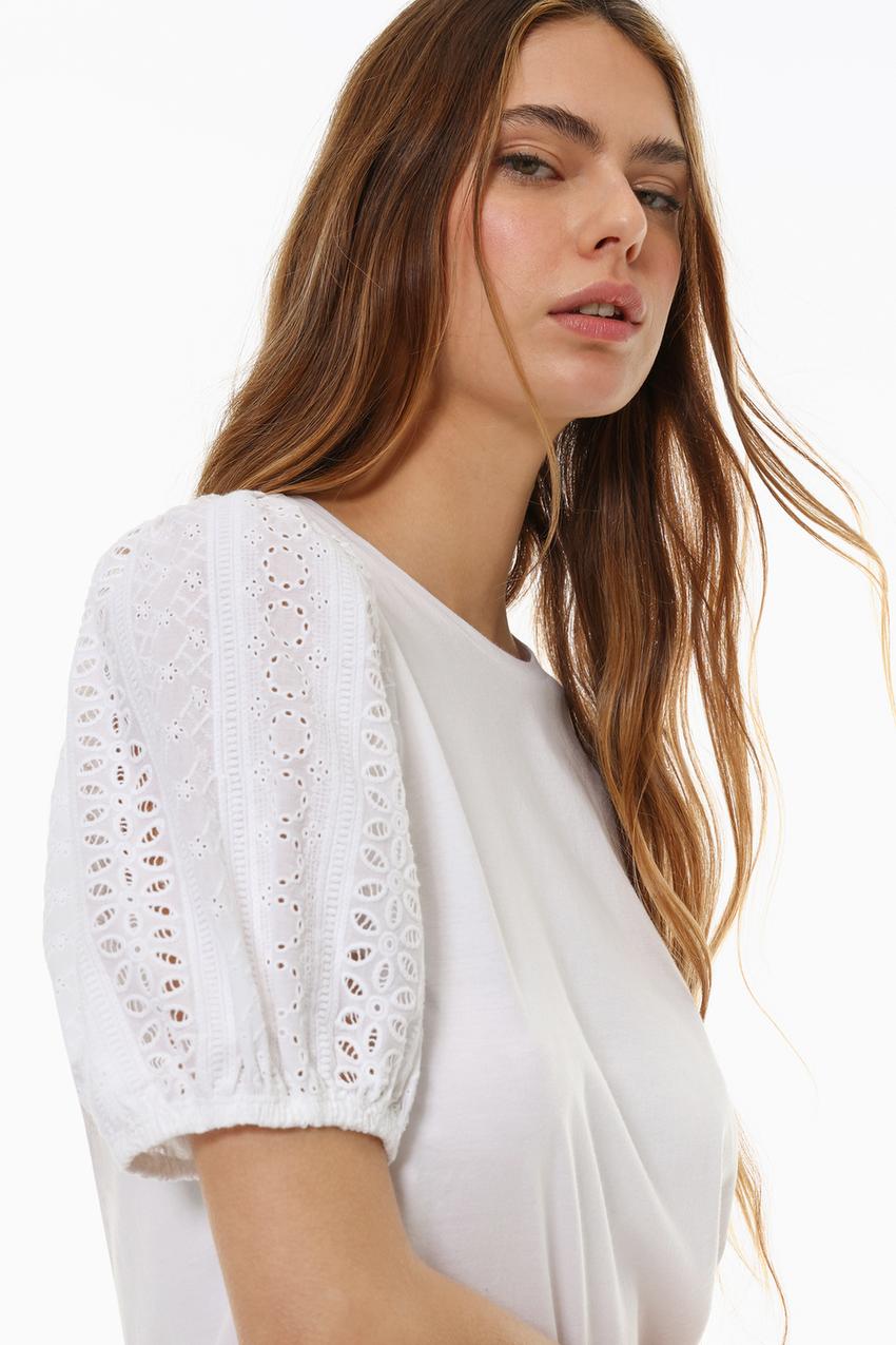 Maglia Estiva Donna Con Scollo A V E Maniche A Sbuffo - Body Elegante In Tessuto Maglione Corto - Foto 9