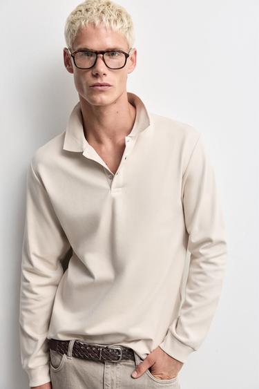 Long sleeve interlock polo shirt — VANILLA 5