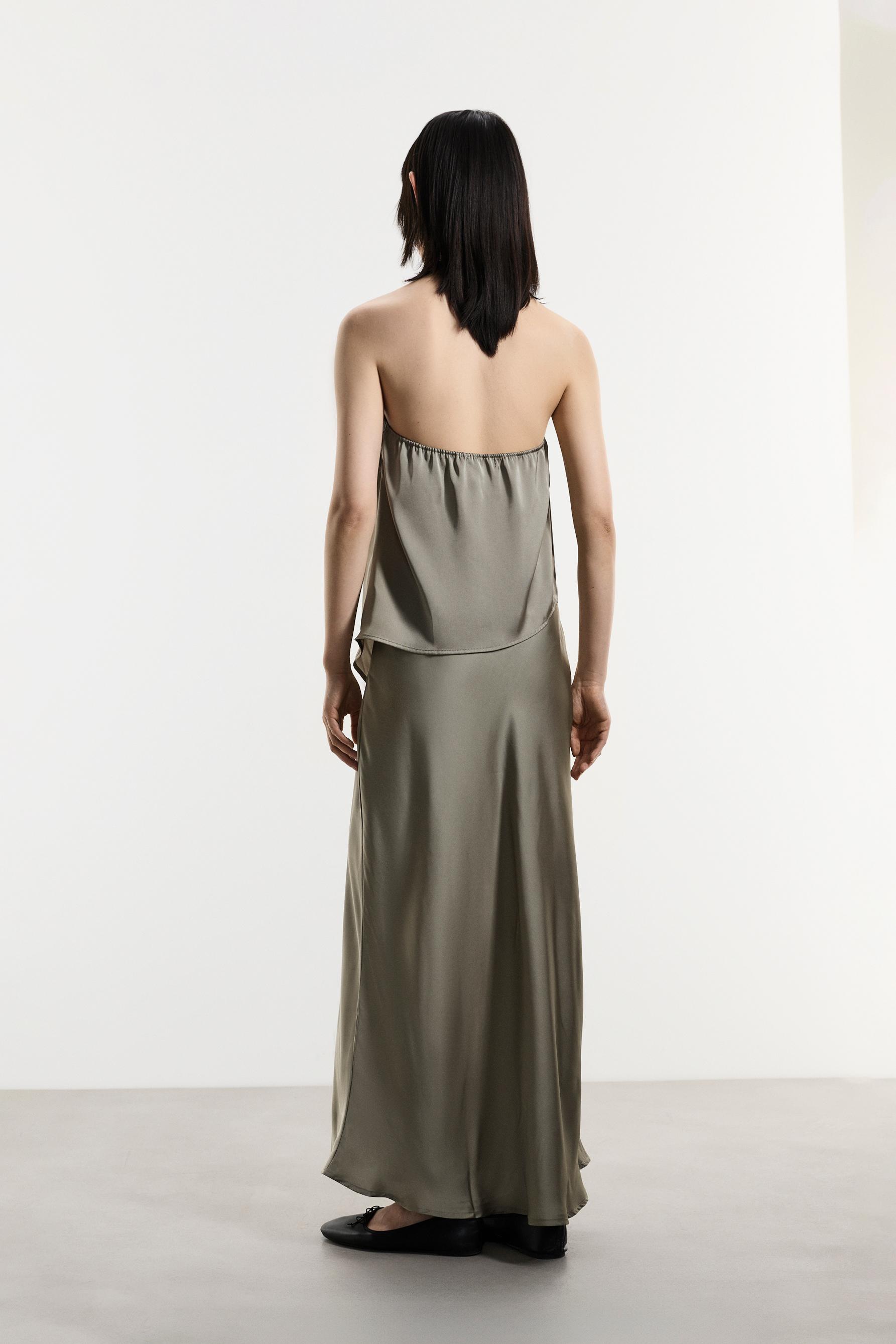 Satin midi skirt — KHAKI