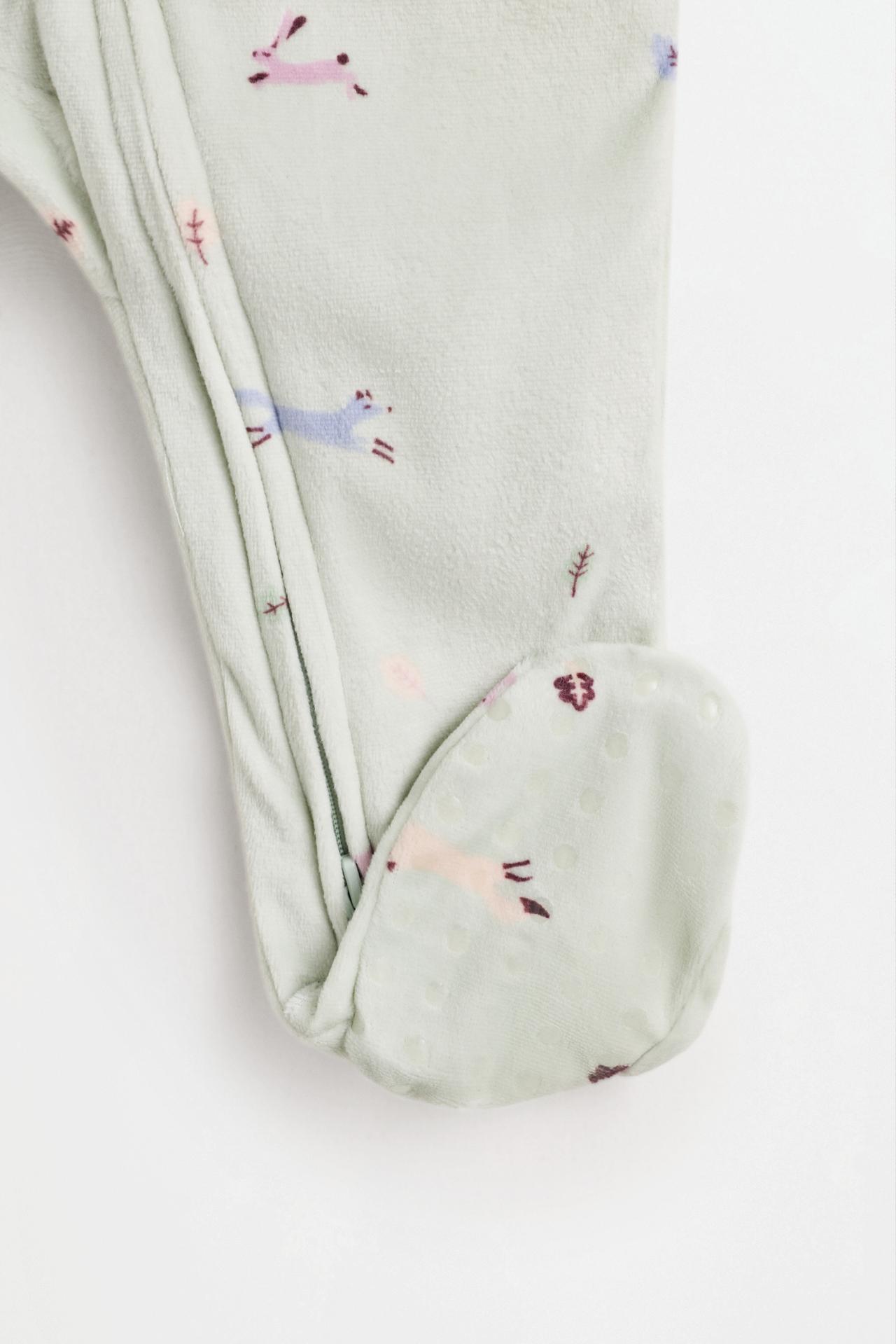 Printed Velour Footed Pajamas — WATER GREEN