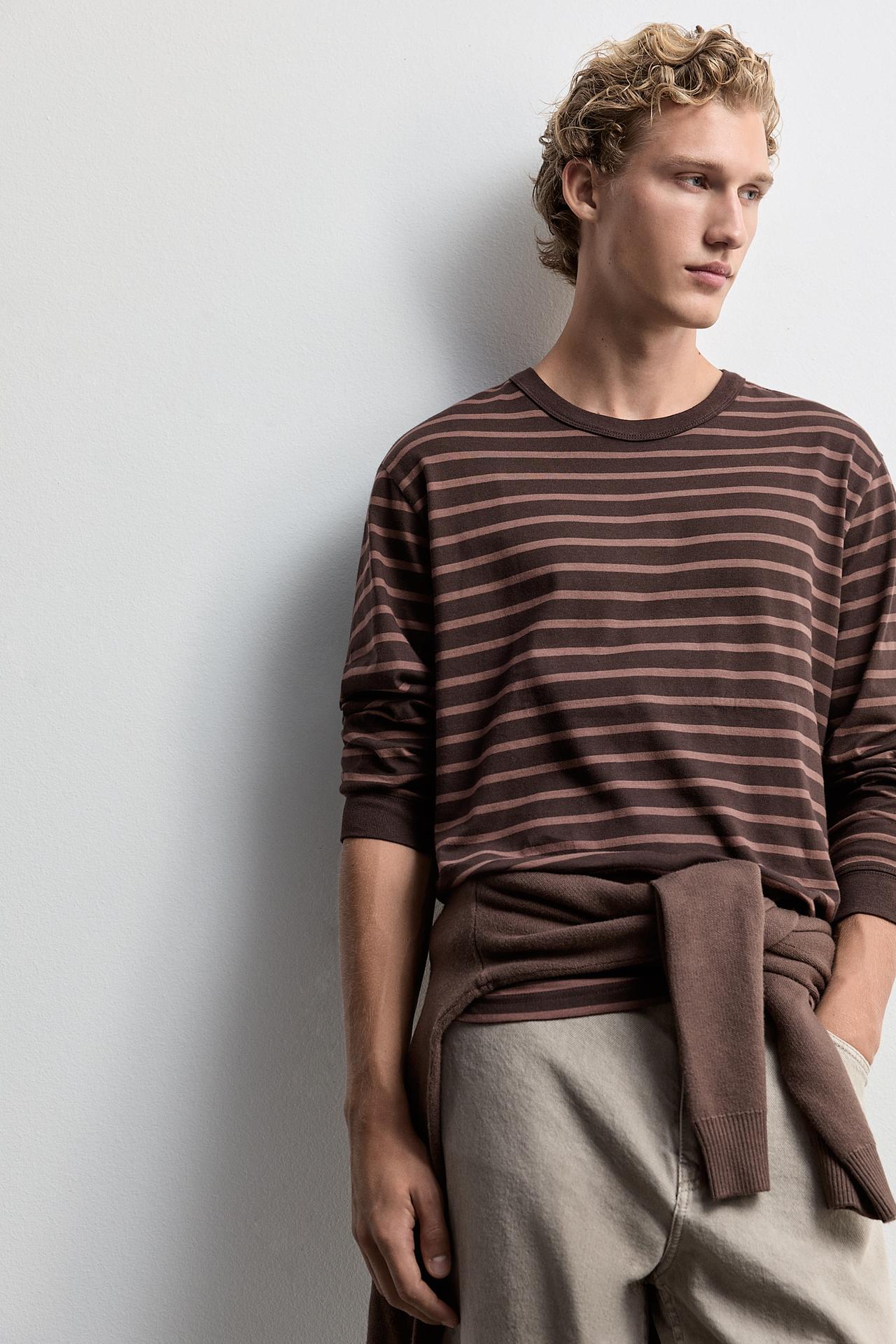 Medium jersey striped T-shirt — DARK BROWN