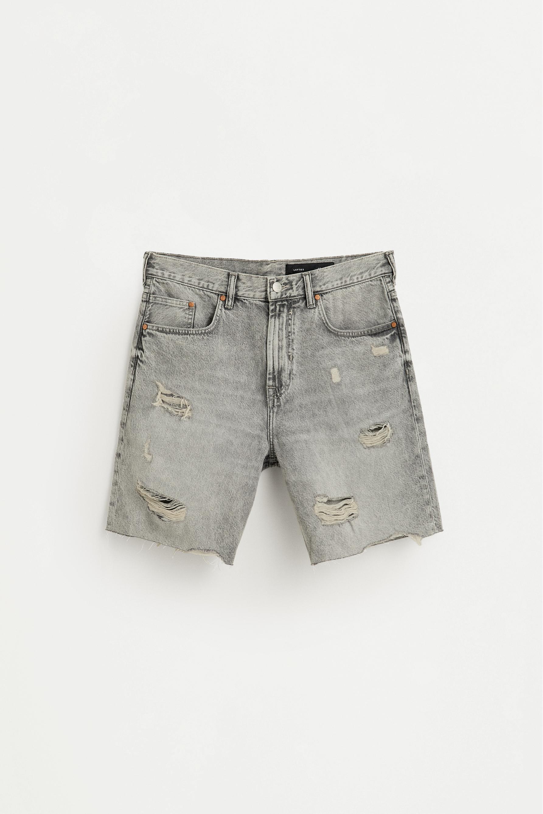Ripped denim Bermuda shorts — PALE GREY
