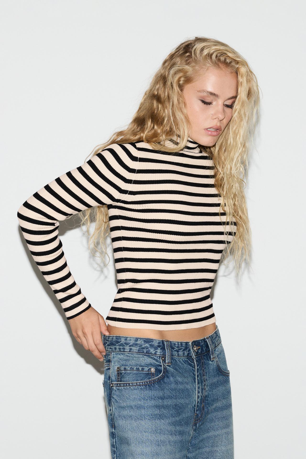 Ribbed high-neck sweater — WHITE/BLACK