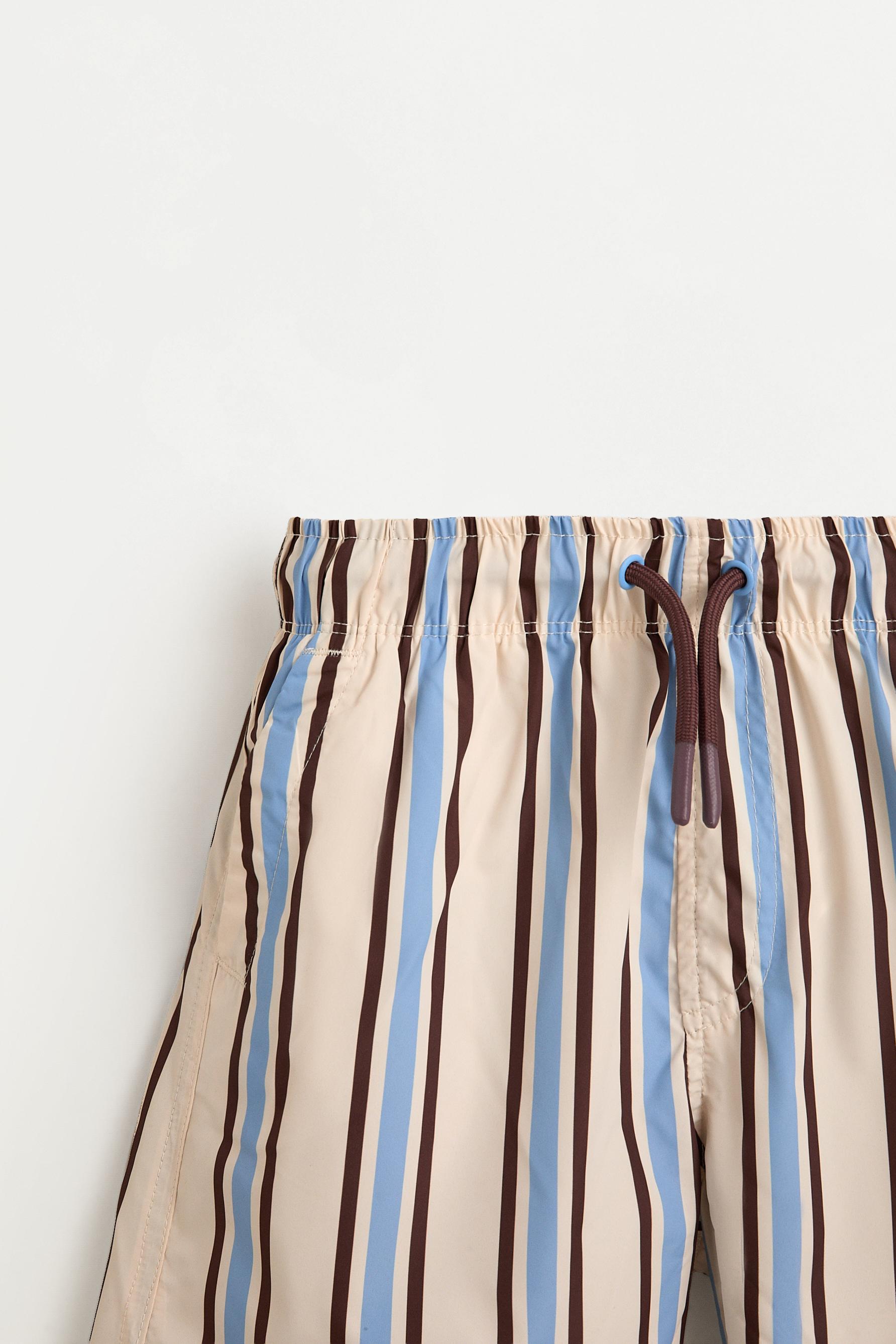 Boy's Striped Brown Swim Trunks — BROWN