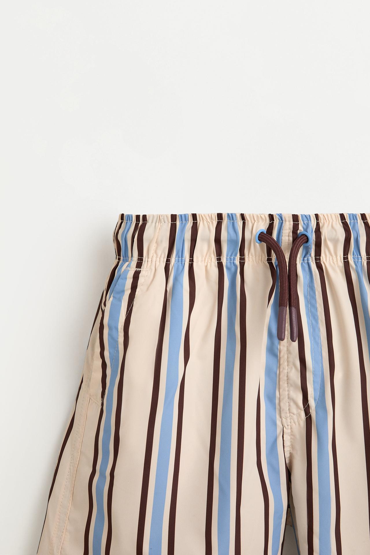 Boy's Striped Brown Swim Trunks — BROWN