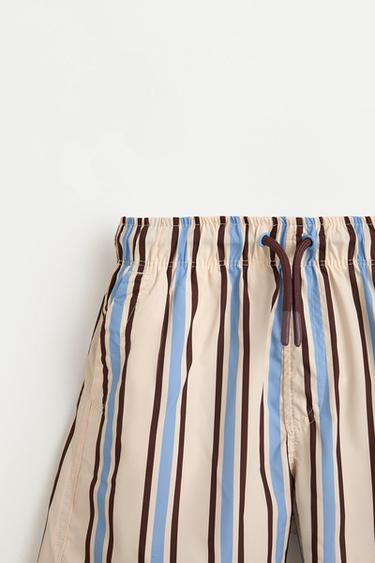 Boy's Striped Brown Swim Trunks — BROWN 3