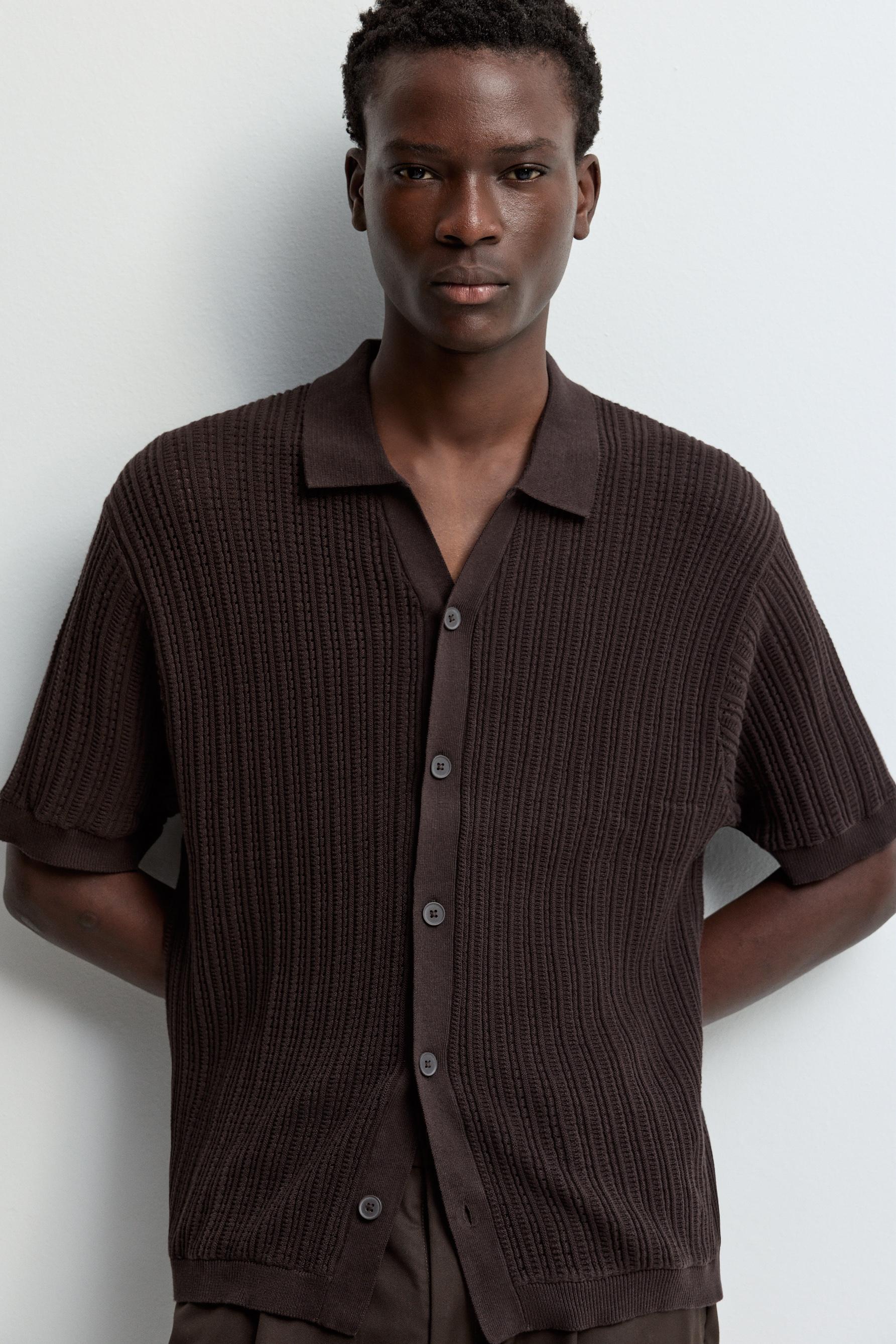 Ribbed Knit Shirt — CHOCOLATE