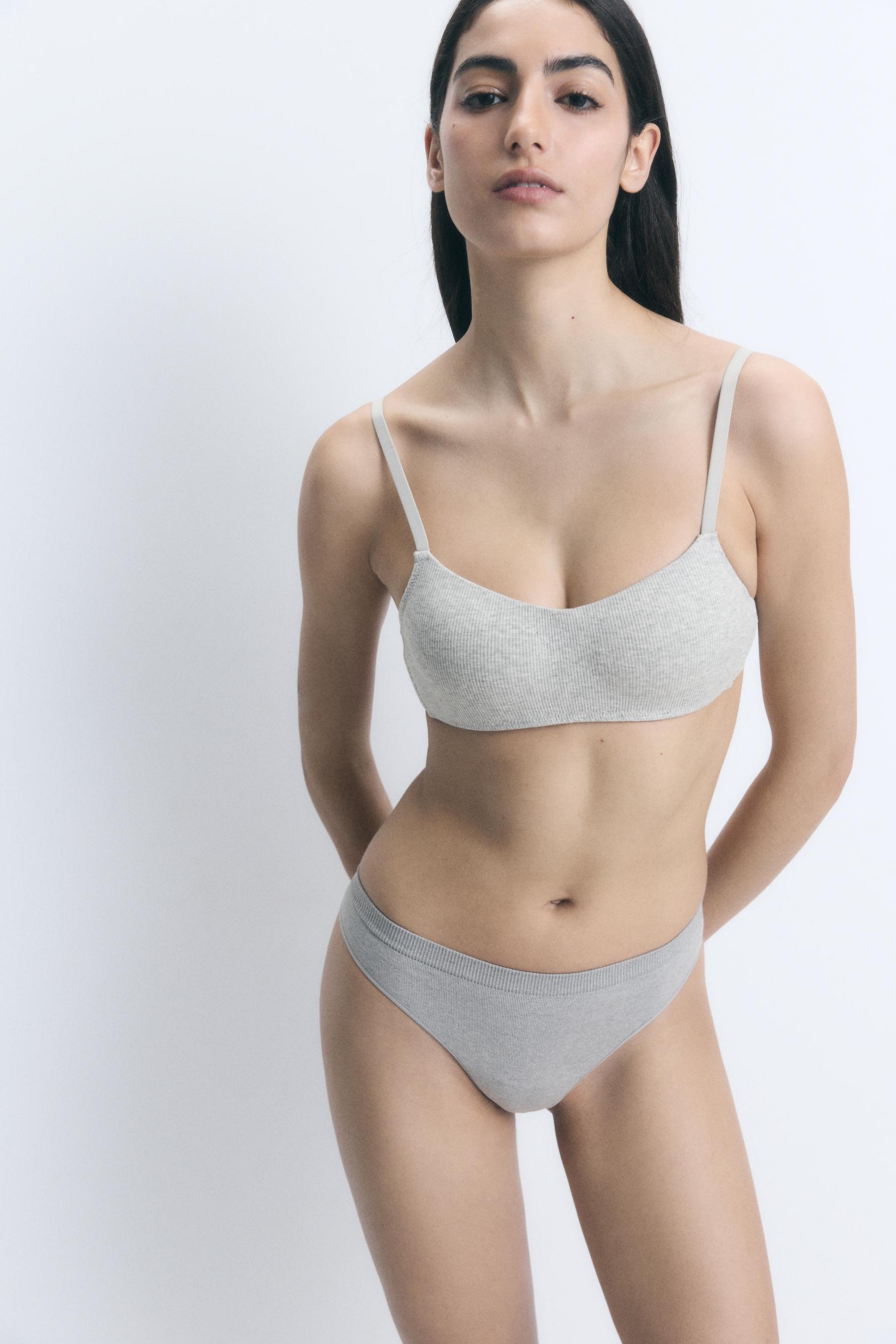 Ribbed pre-shaped bra — GREY