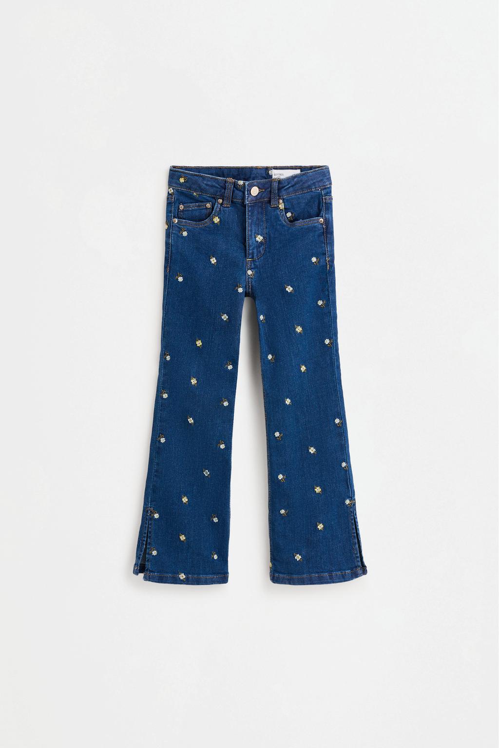 Floral embroidered bell bottom jeans