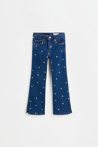 Floral embroidered bell bottom jeans — INDIGO 3