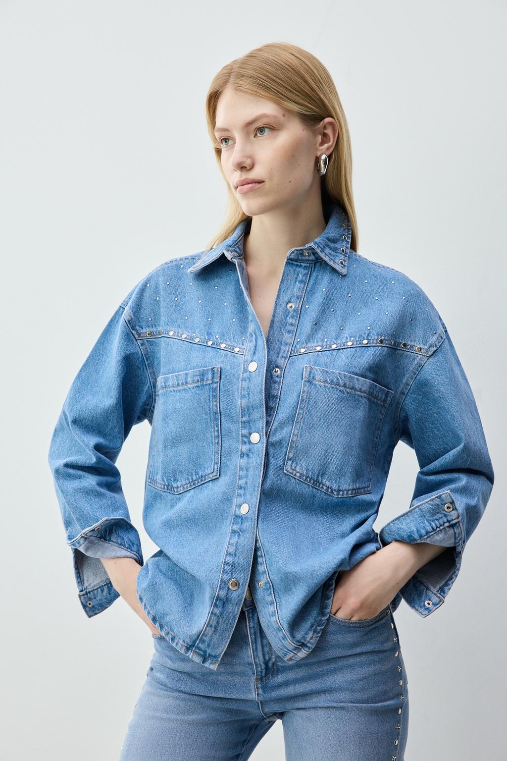 Studded denim overshirt