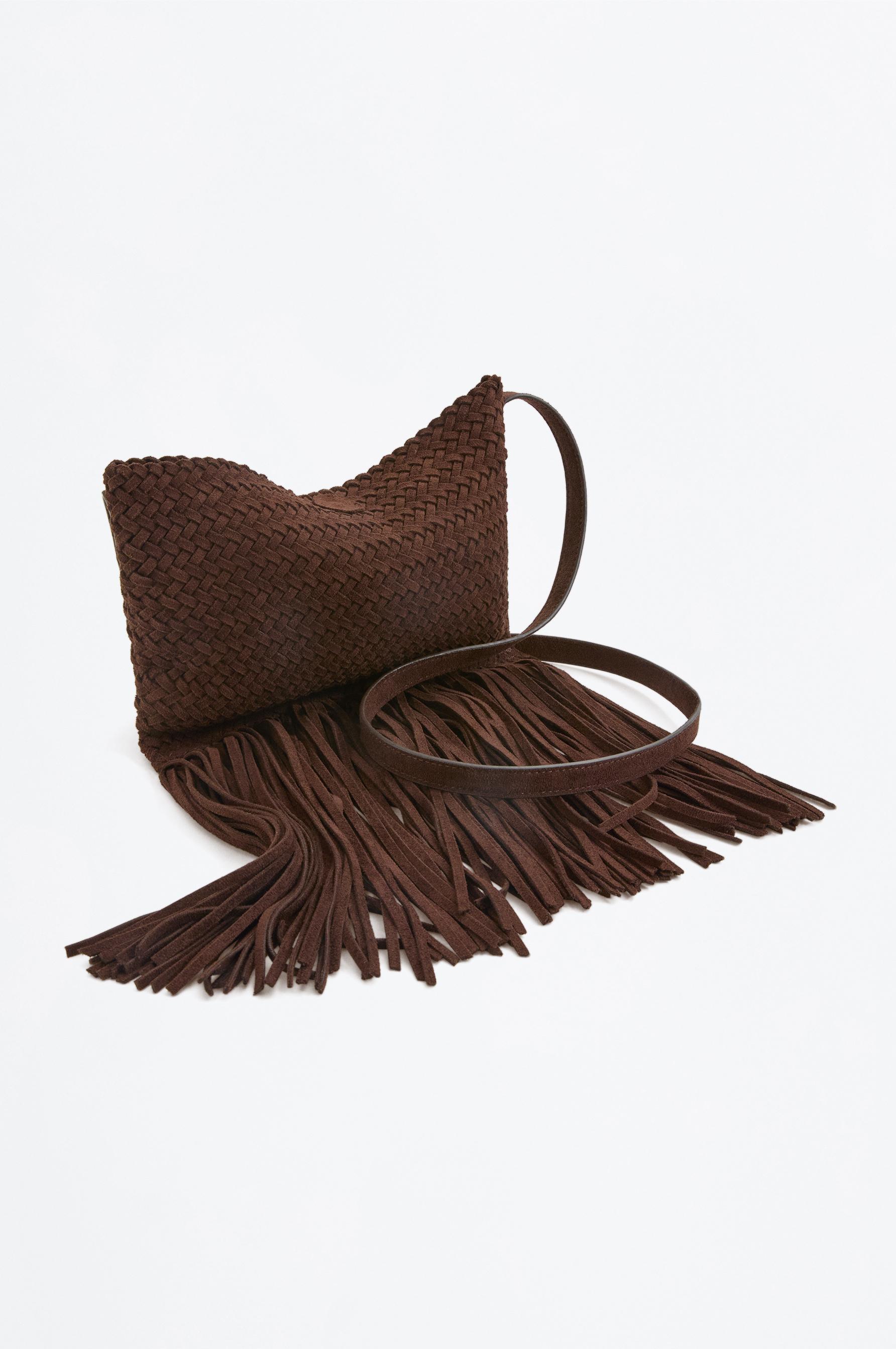 TRENDY FRINGED CROSSBODY BAG — BROWN