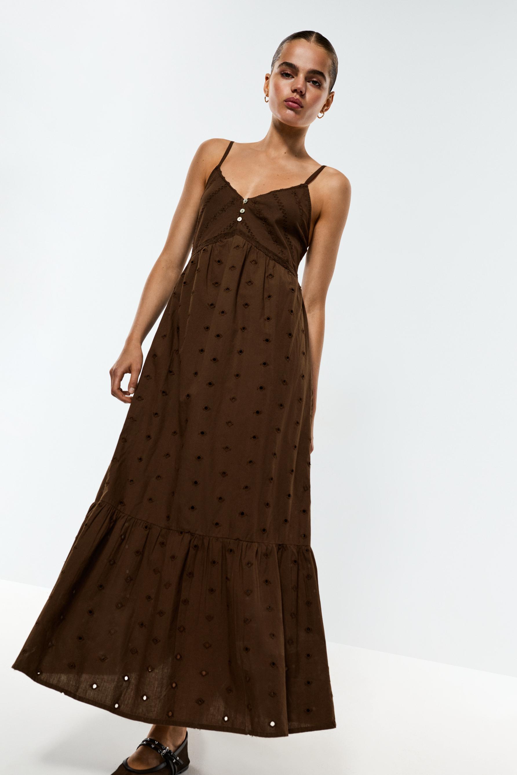 Swiss embroidery midi dress — DARK BROWN