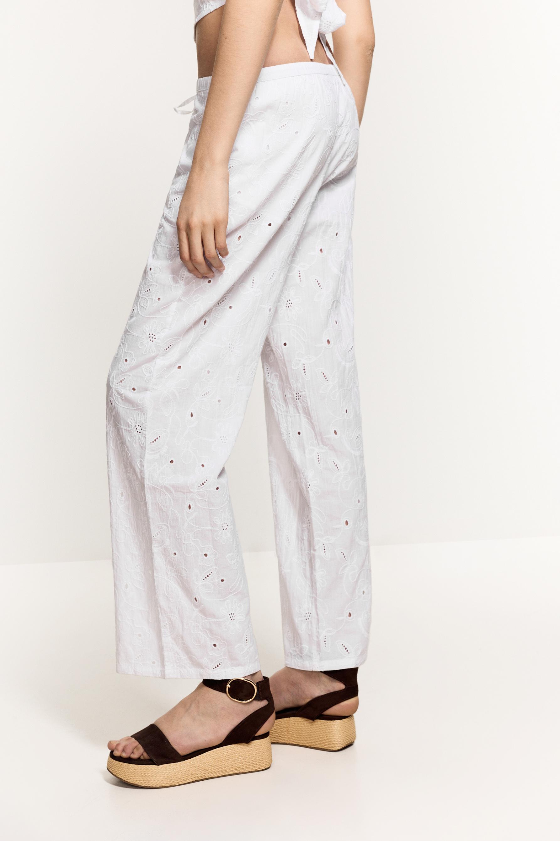 Embroidered straight trousers — WHITE