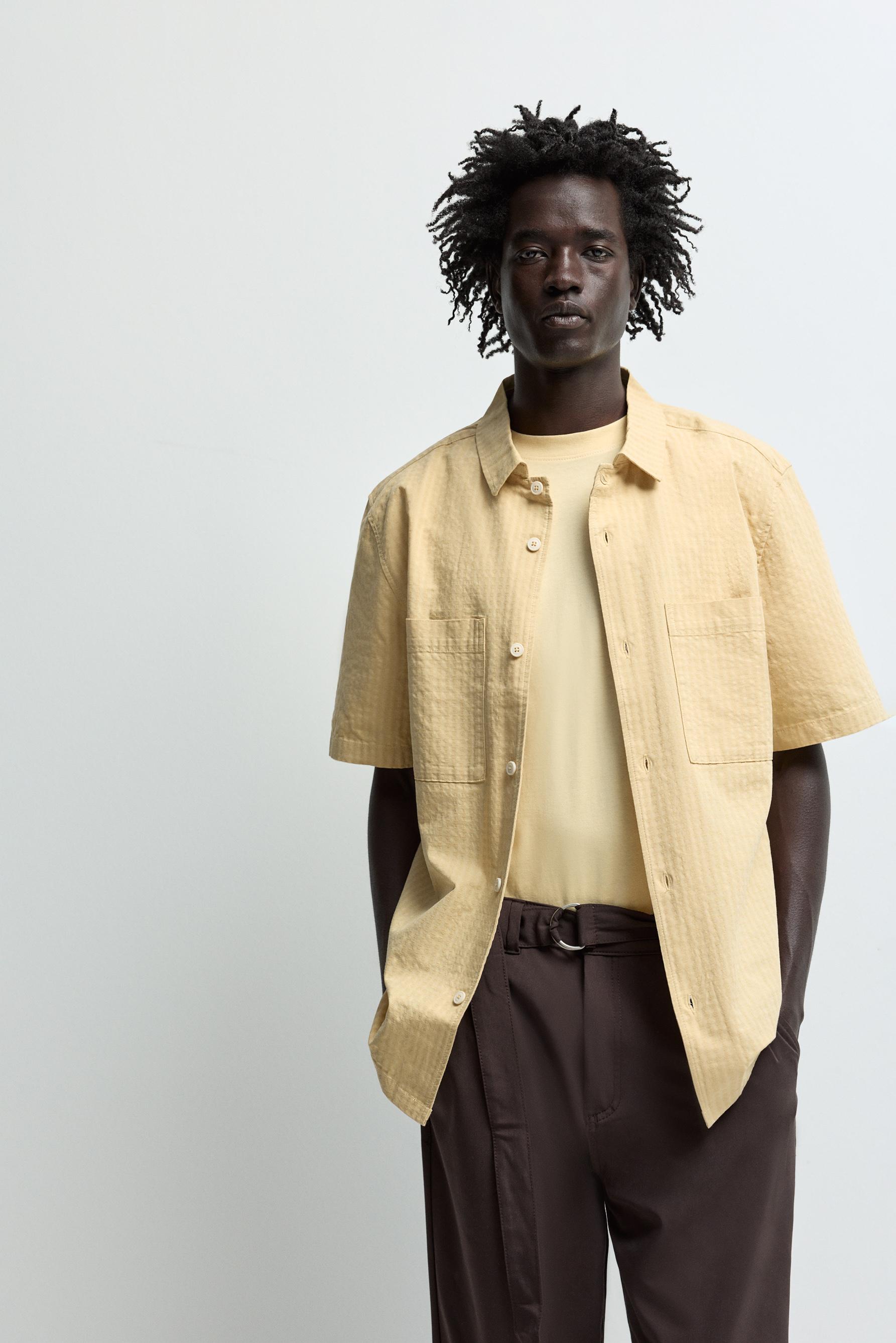 Jacquard shirt with pocket — YELLOW