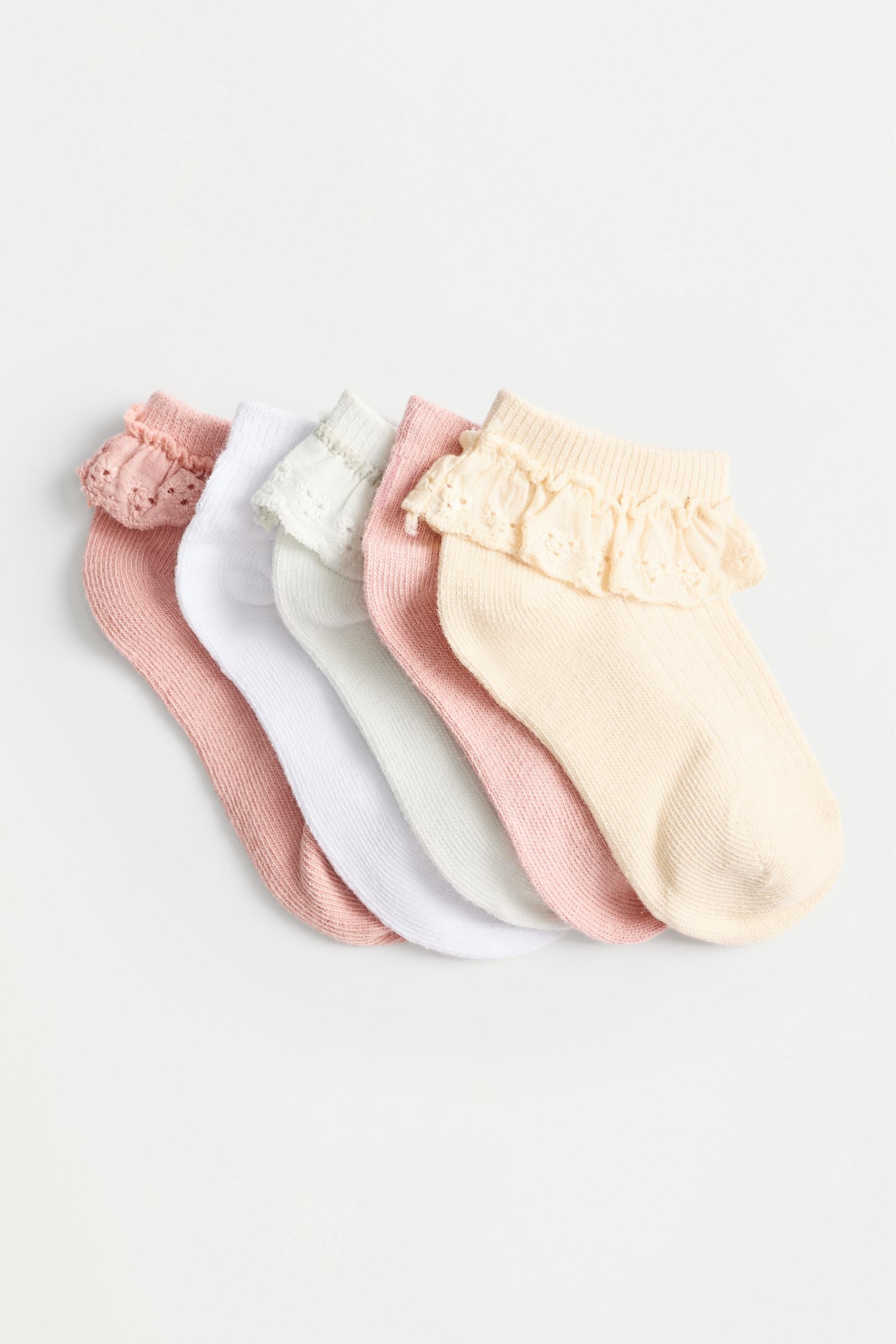 Lace Trim Ankle Socks (5-Pack) — MEDIUM PINK