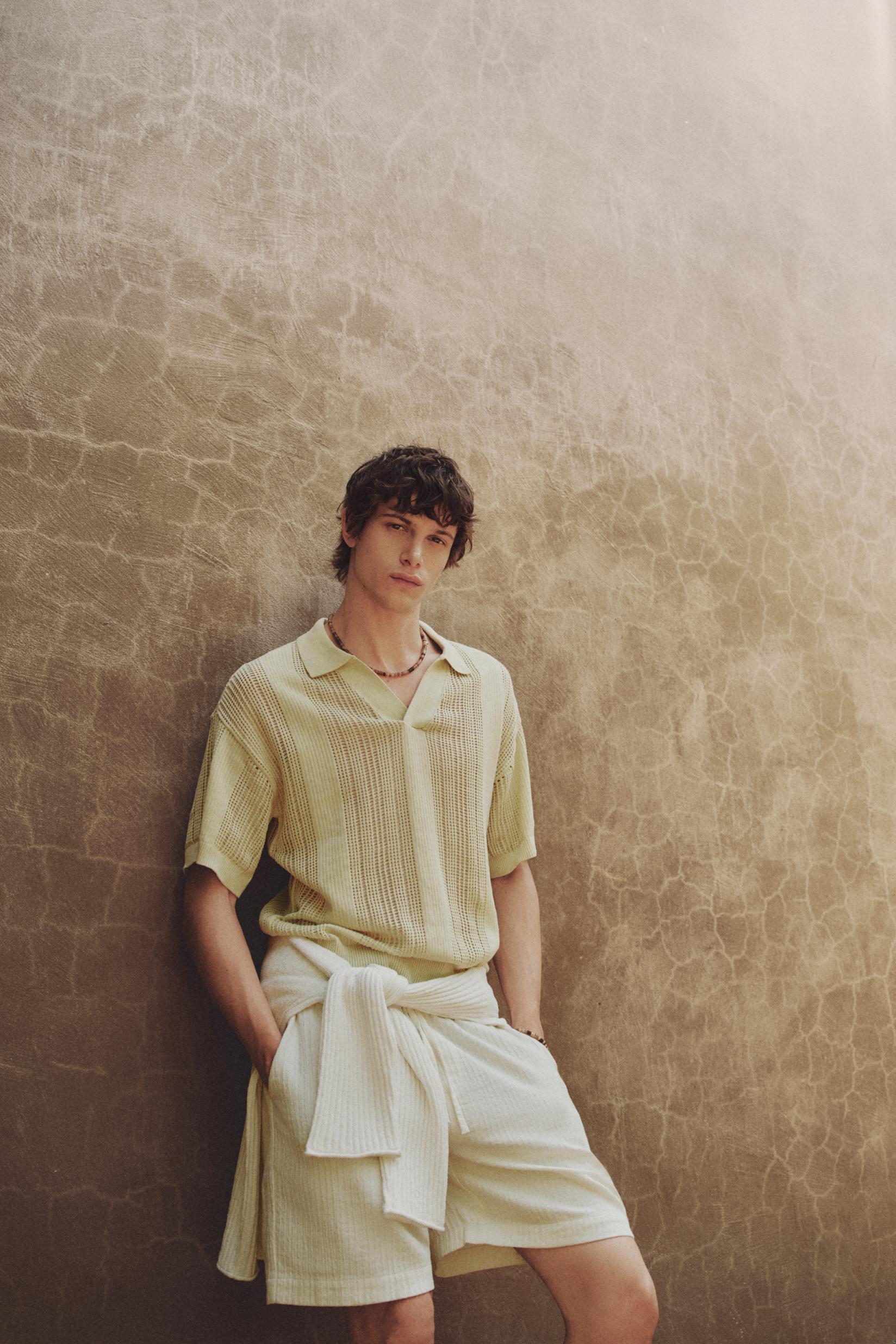 Cutwork knit polo — PALE YELLOW