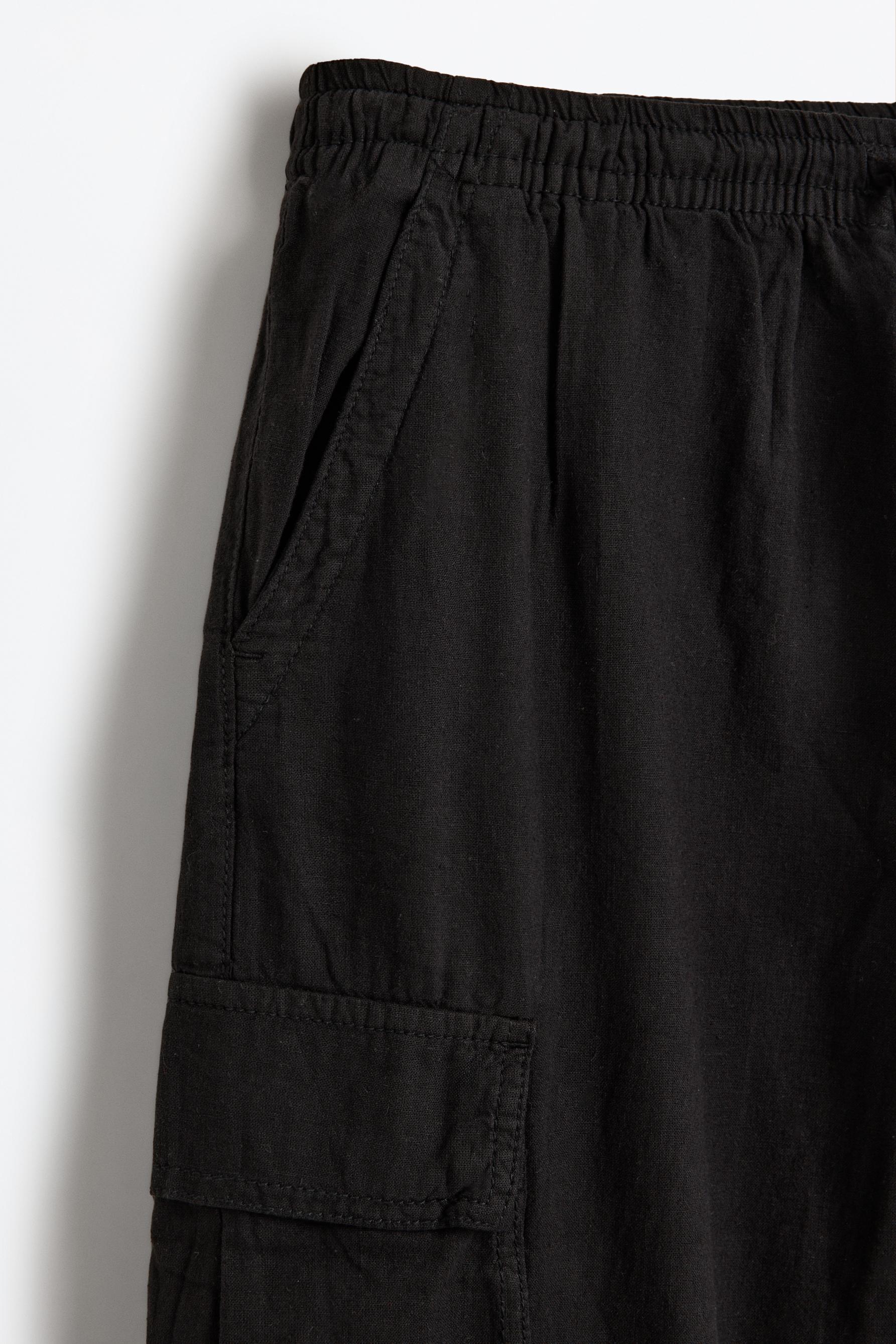Linen-cotton cargo jogger trousers — BLACK