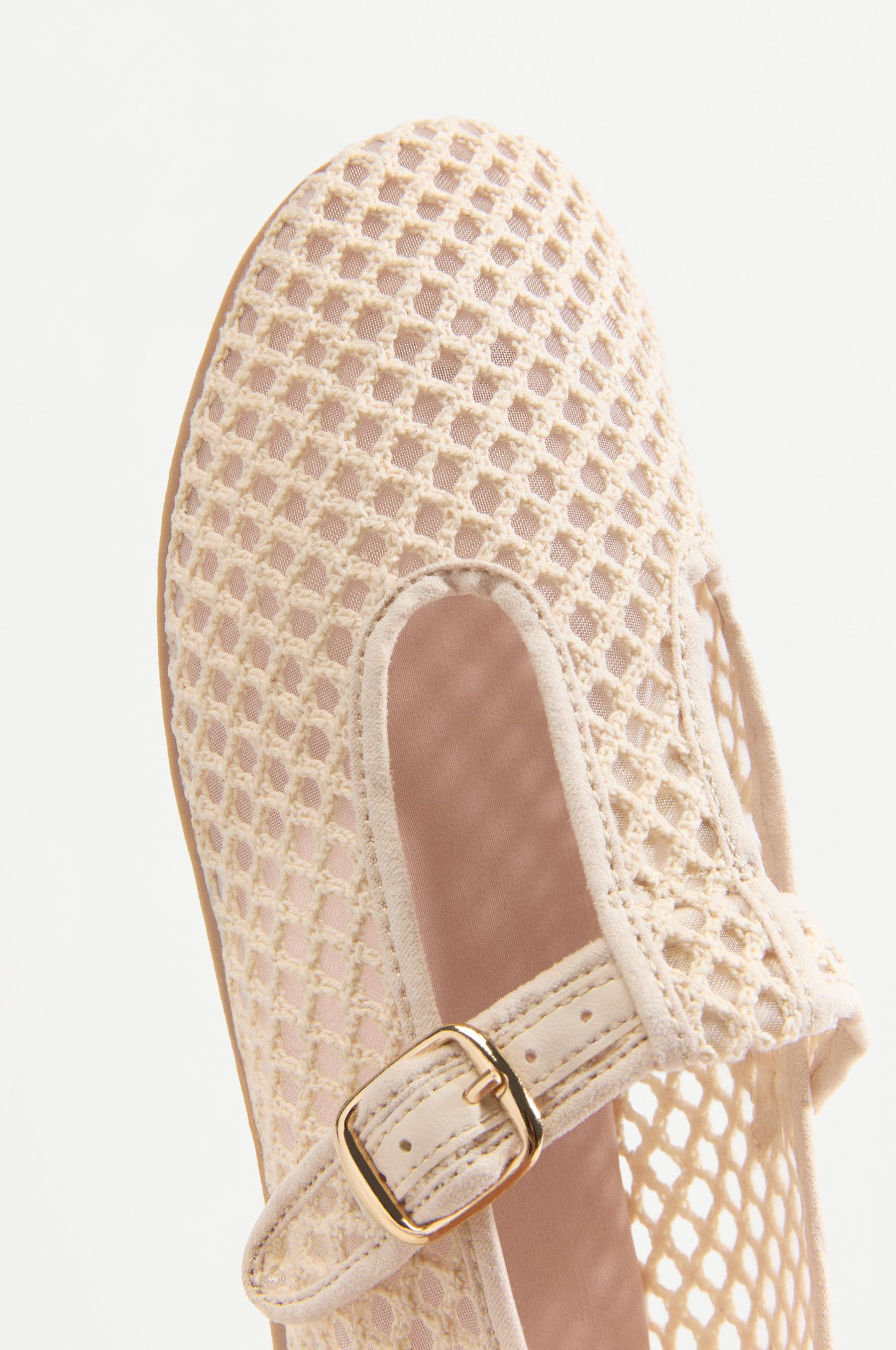 Mesh T-strap ballet flats — ECRU